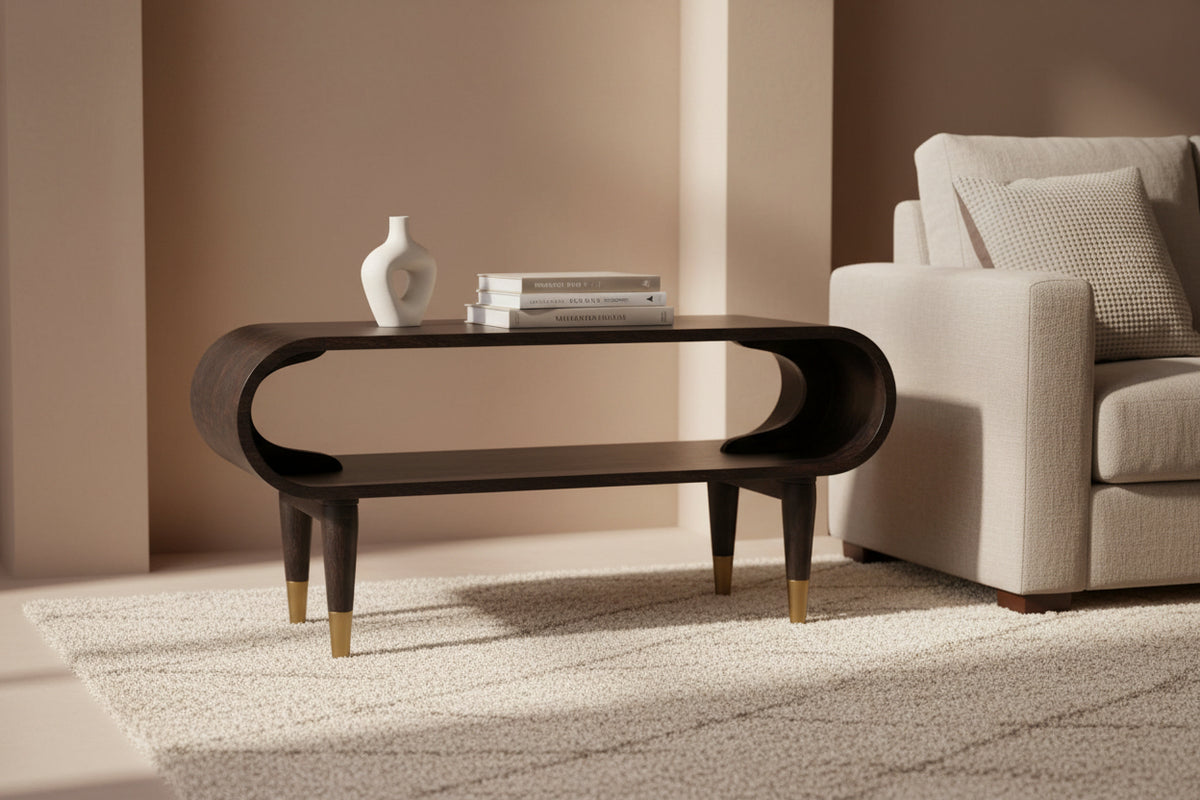 Velvet Mocha Media Unit - Carbon Ash Mango Wood with Brass Accents-Media Consoles-DECOROLALA