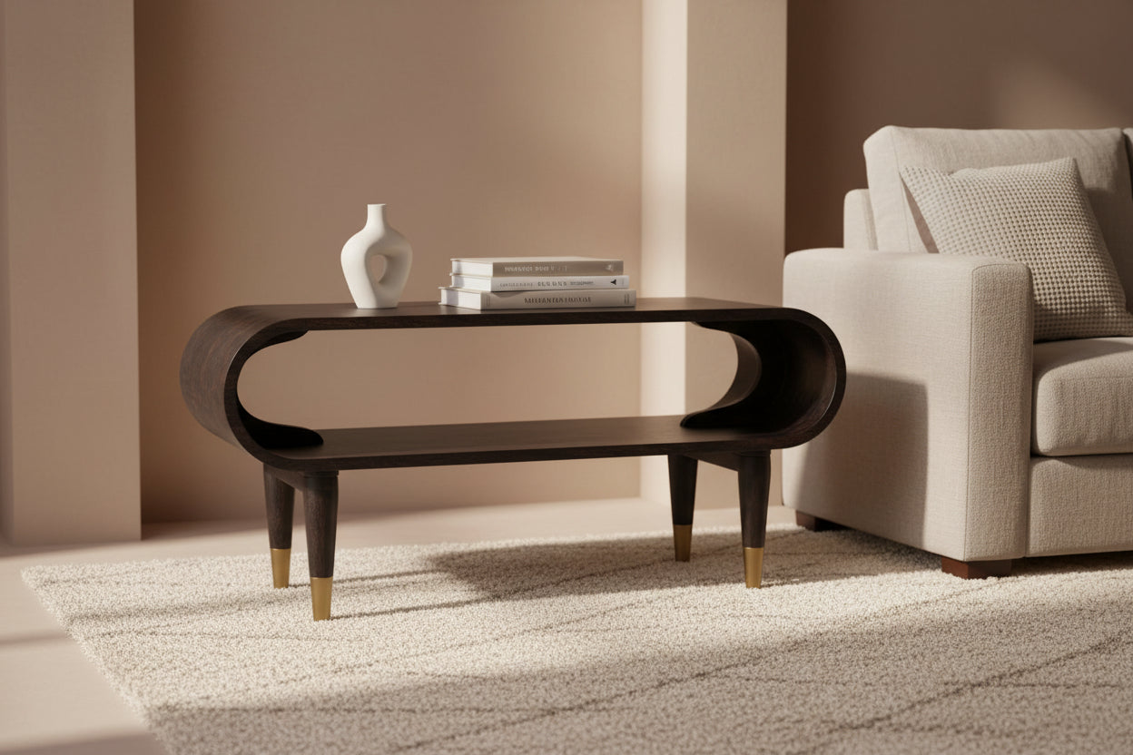 Velvet Mocha Media Unit - Carbon Ash Mango Wood with Brass Accents-Media unit-DECOROLALA