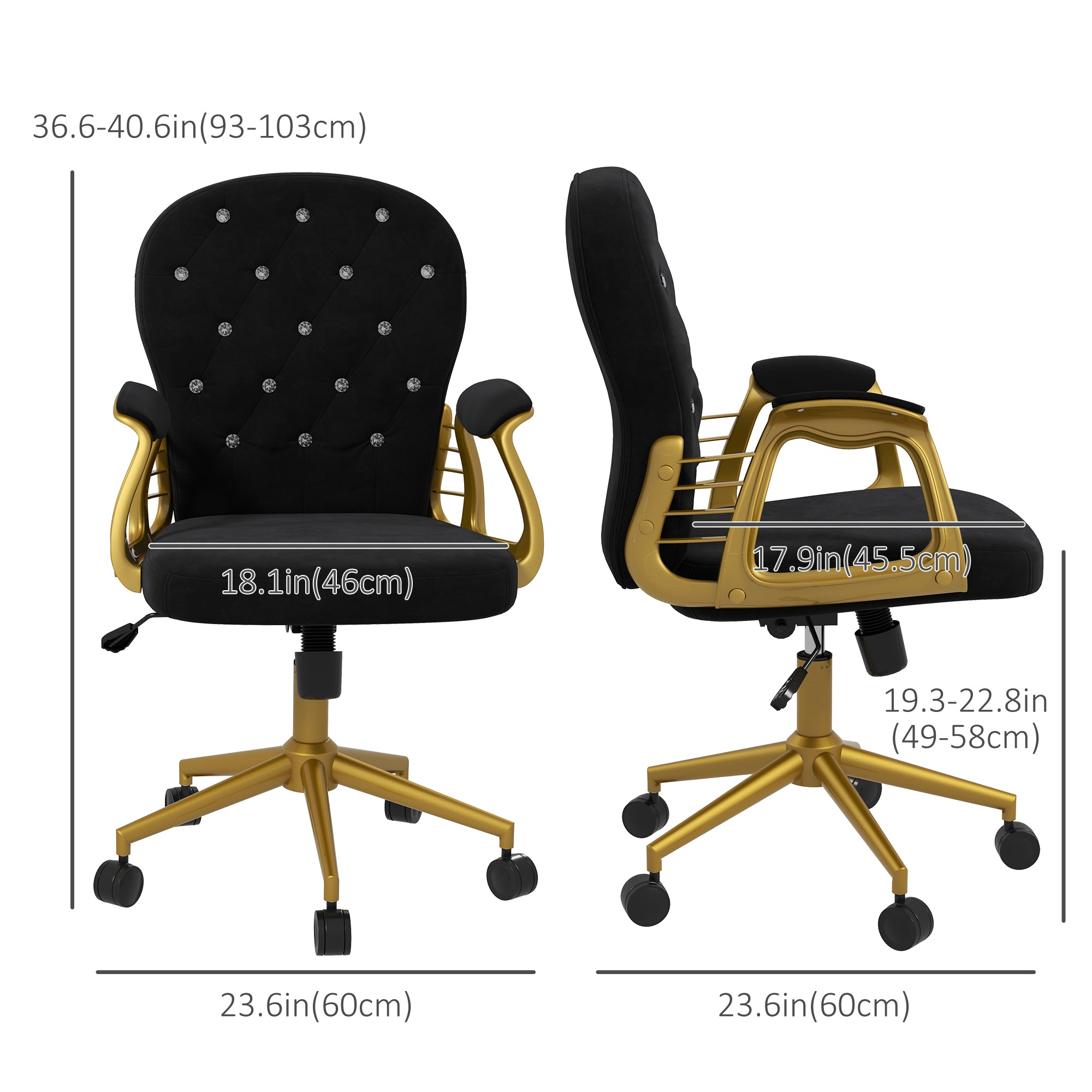 Velvet Office Chair - Black Tufted Swivel Vanity Chair-Office Products > Office Furniture > Office Chairs > Task Chairs-DECOROLALA