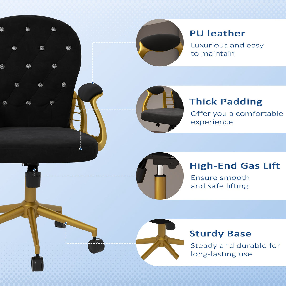 Velvet Office Chair - Black Tufted Swivel Vanity Chair-Office Products > Office Furniture > Office Chairs > Task Chairs-DECOROLALA
