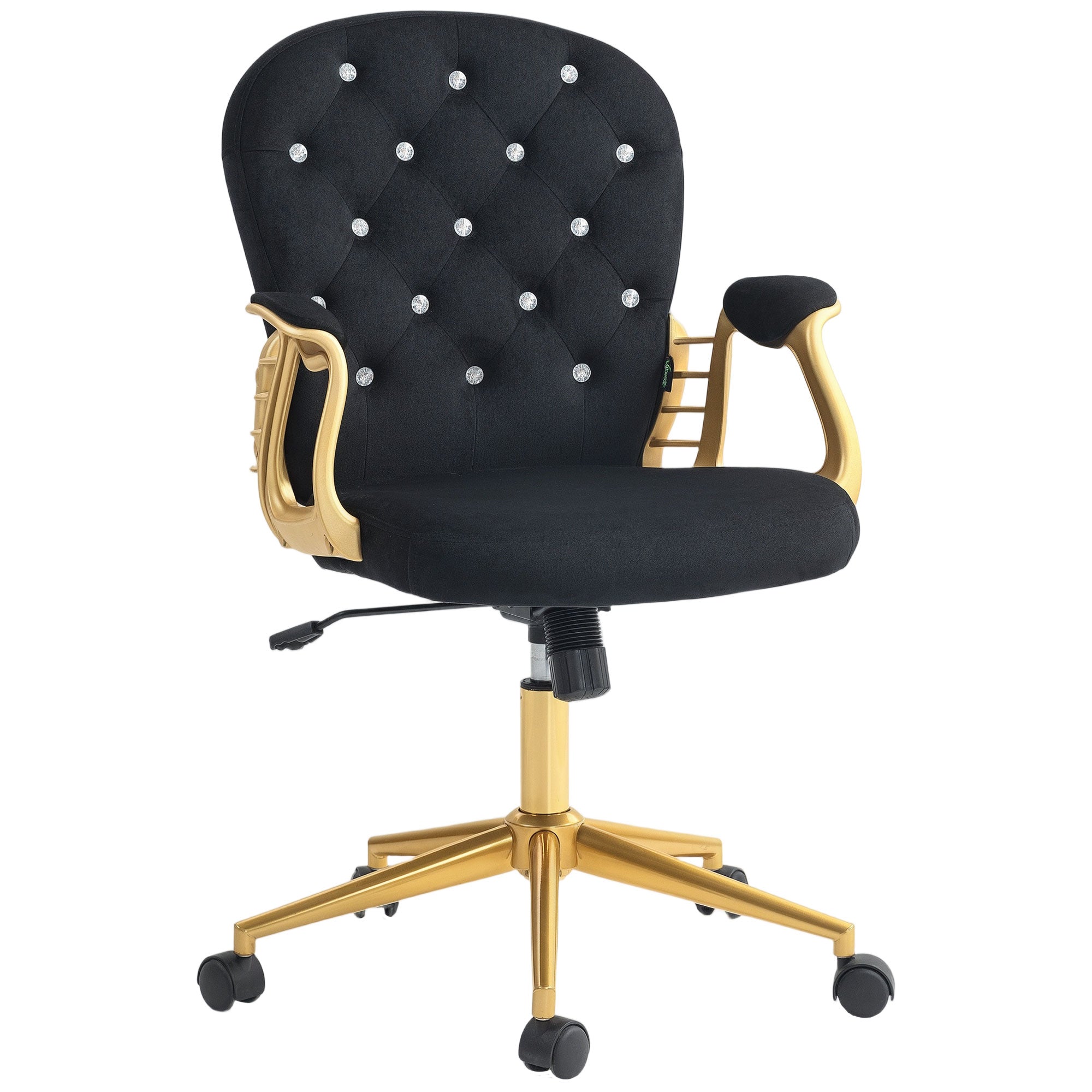 Velvet Office Chair - Black Tufted Swivel Vanity Chair-Office Products > Office Furniture > Office Chairs > Task Chairs-DECOROLALA