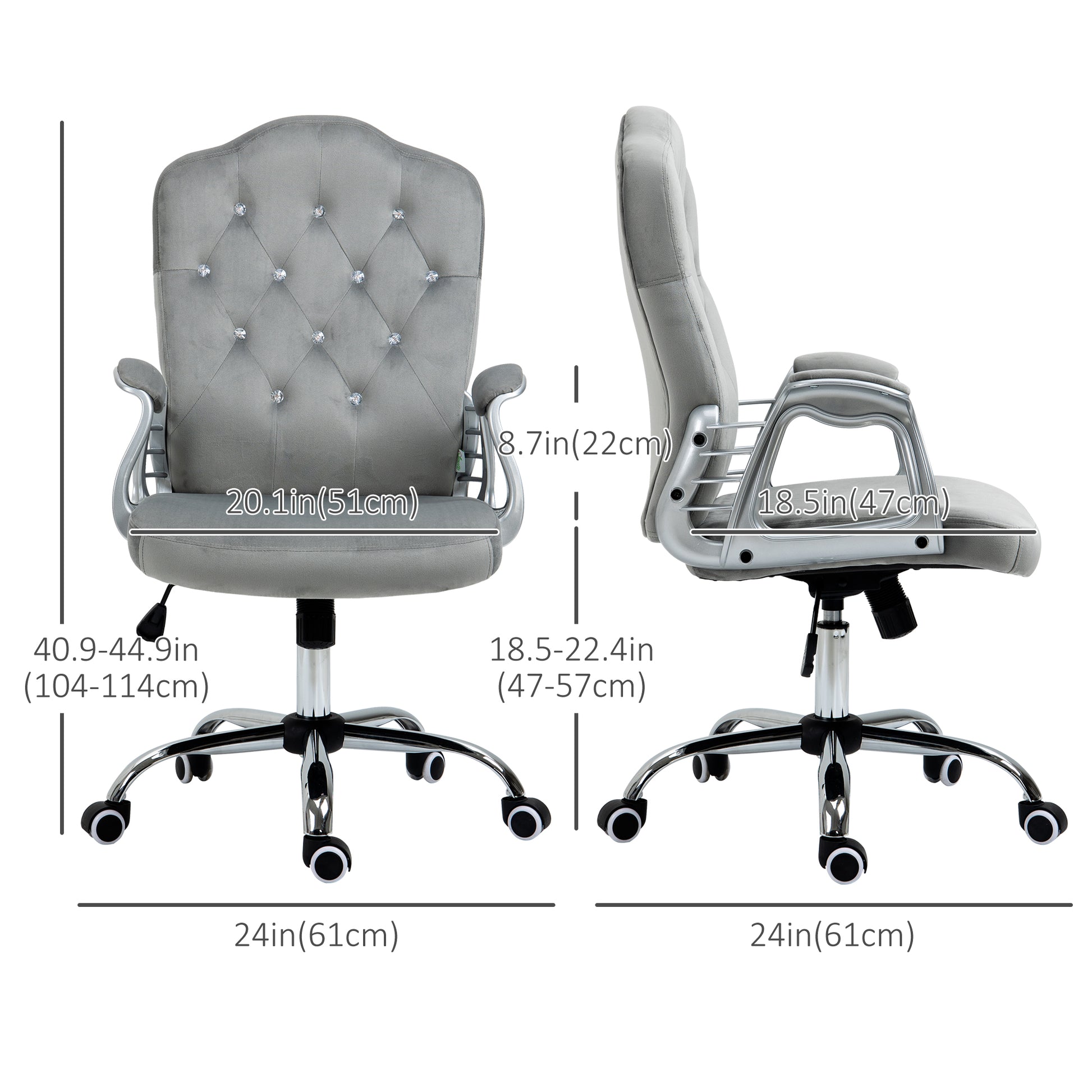 Velvet Office Chair - Grey Button Tufted Task Chair-Office Products > Office Furniture > Office Chairs > Task Chairs-DECOROLALA