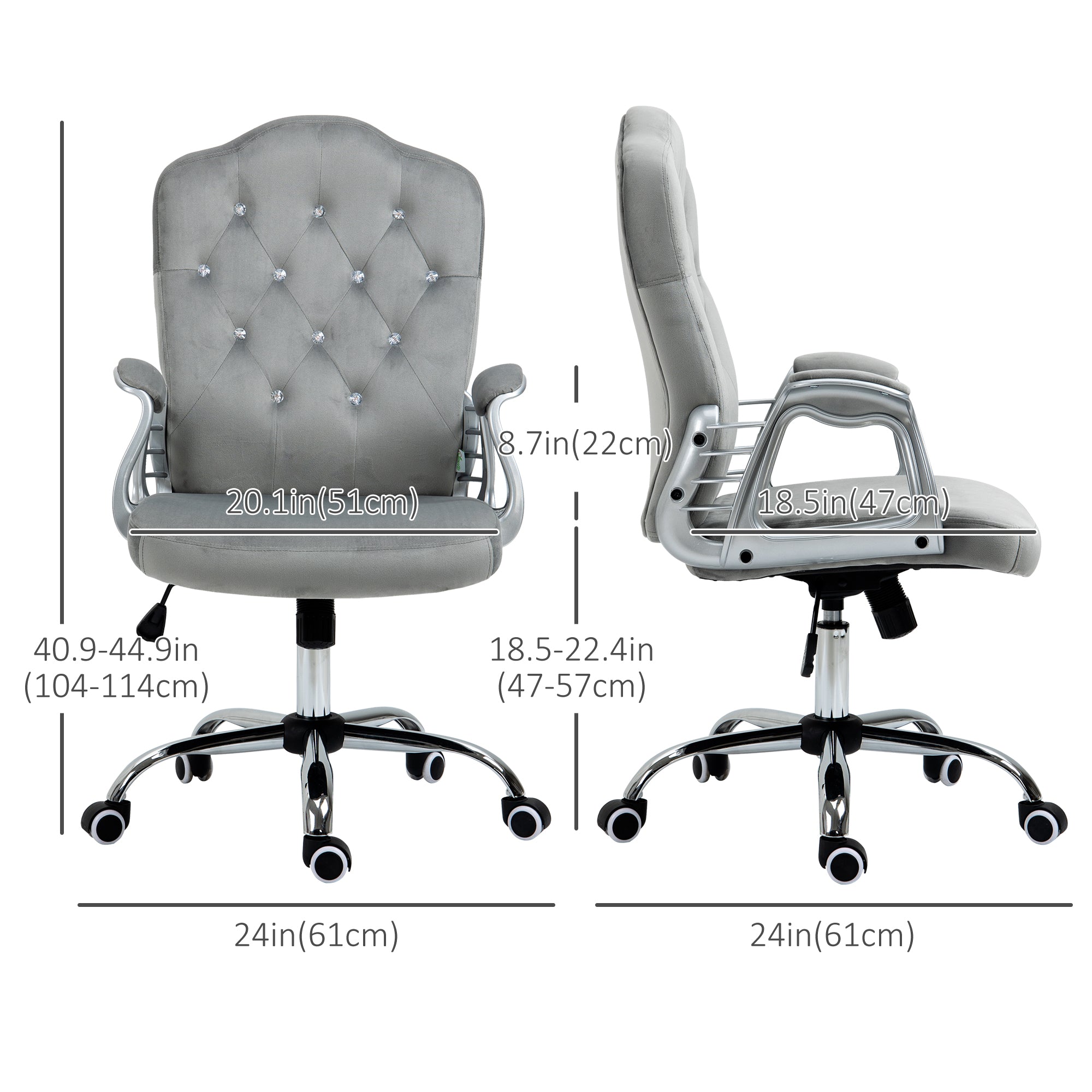 Velvet Office Chair - Grey Button Tufted Task Chair-Office Products > Office Furniture > Office Chairs > Task Chairs-DECOROLALA