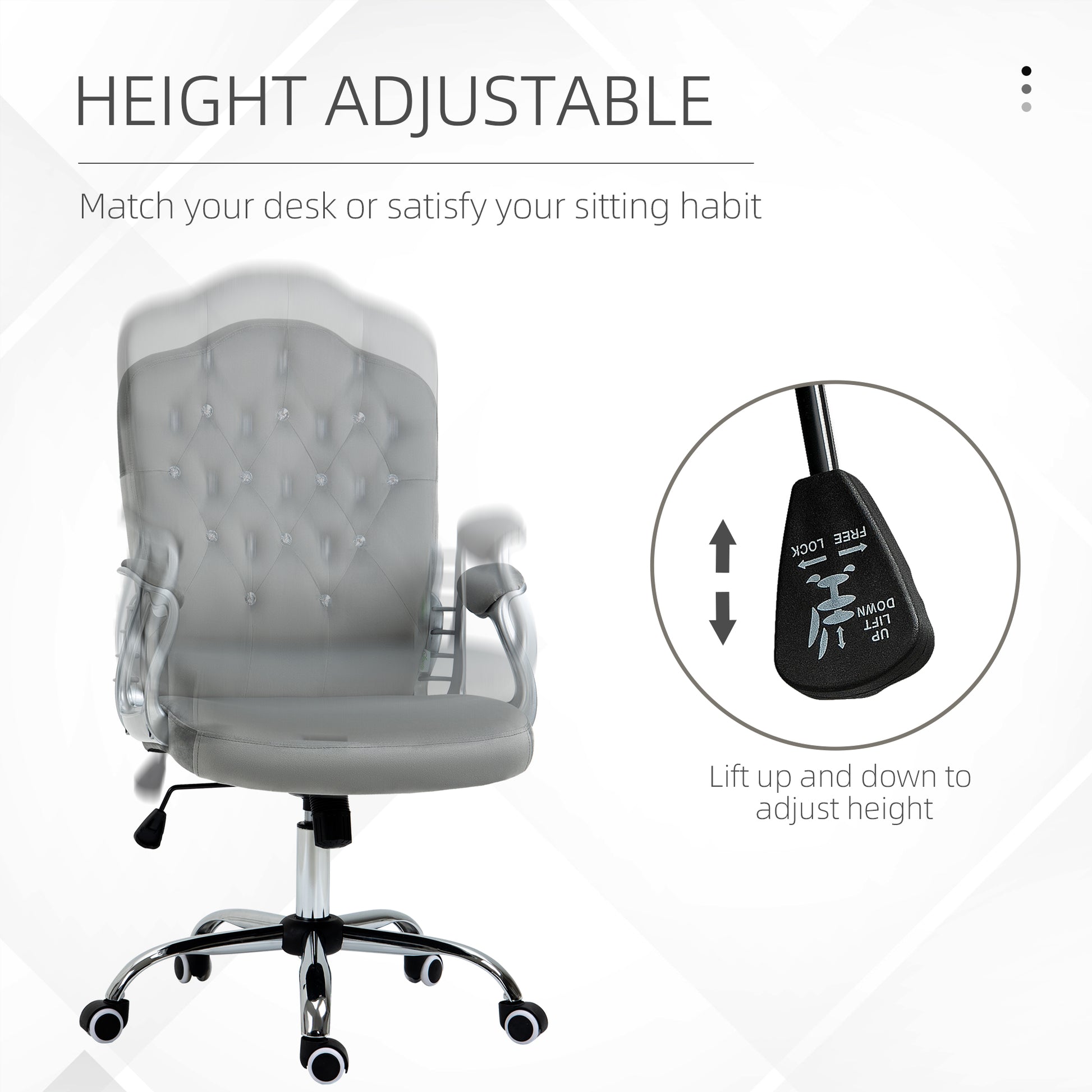 Velvet Office Chair - Grey Button Tufted Task Chair-Office Products > Office Furniture > Office Chairs > Task Chairs-DECOROLALA