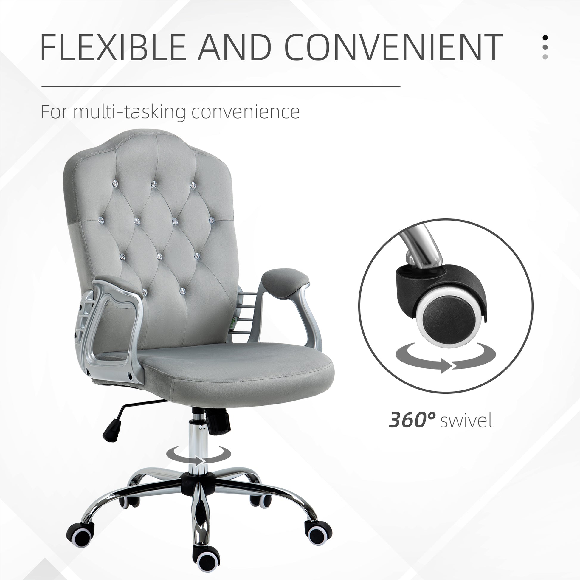 Velvet Office Chair - Grey Button Tufted Task Chair-Office Products > Office Furniture > Office Chairs > Task Chairs-DECOROLALA
