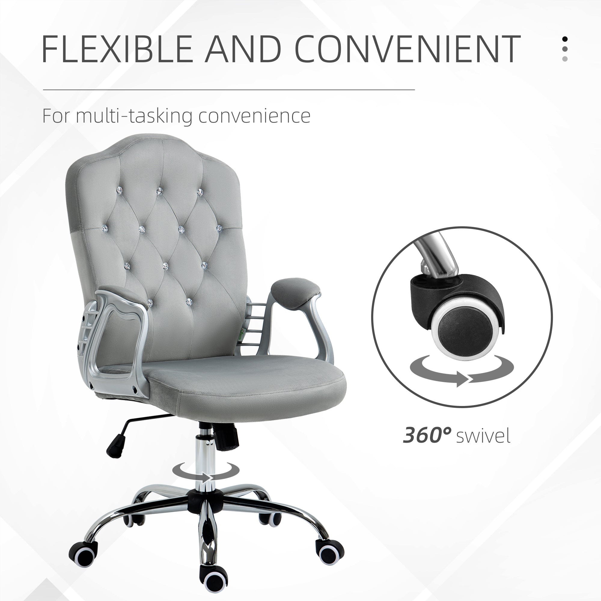 Velvet Office Chair - Grey Button Tufted Task Chair-Office Products > Office Furniture > Office Chairs > Task Chairs-DECOROLALA