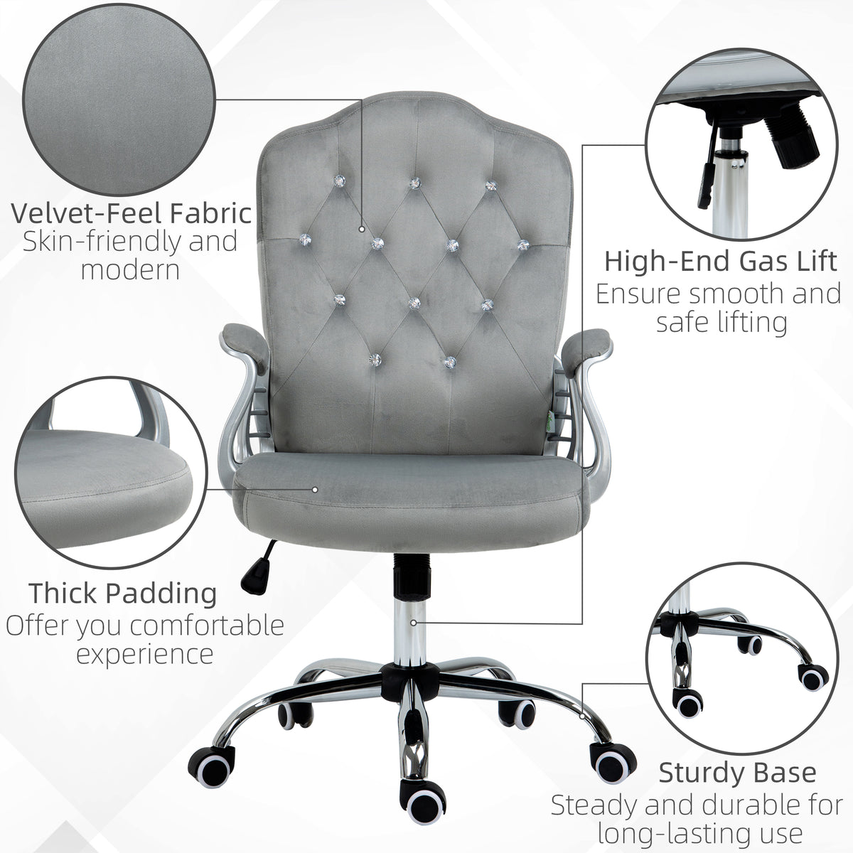 Velvet Office Chair - Grey Button Tufted Task Chair-Office Products > Office Furniture > Office Chairs > Task Chairs-DECOROLALA
