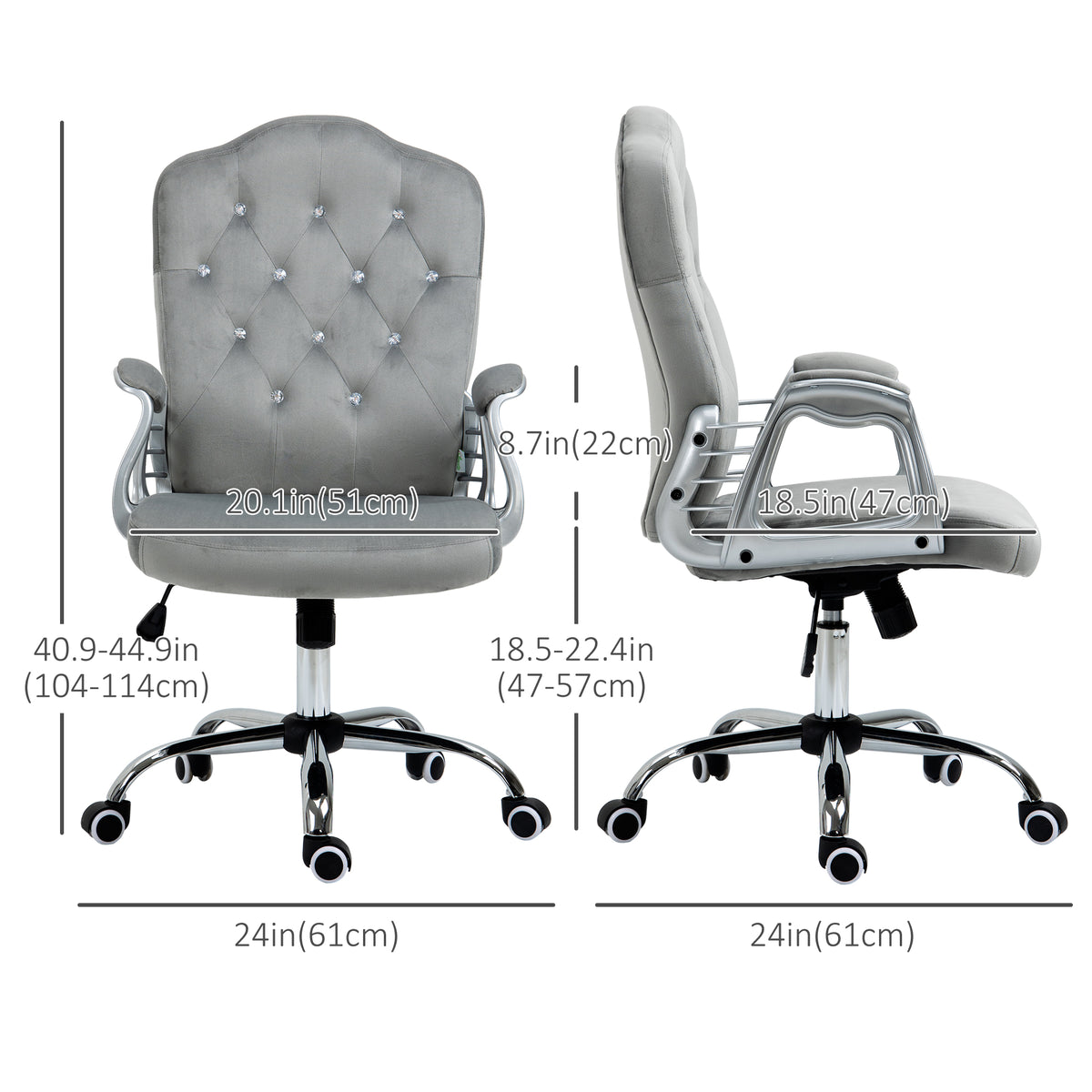 Velvet Office Chair - Grey Button Tufted Task Chair-Task Chairs-DECOROLALA