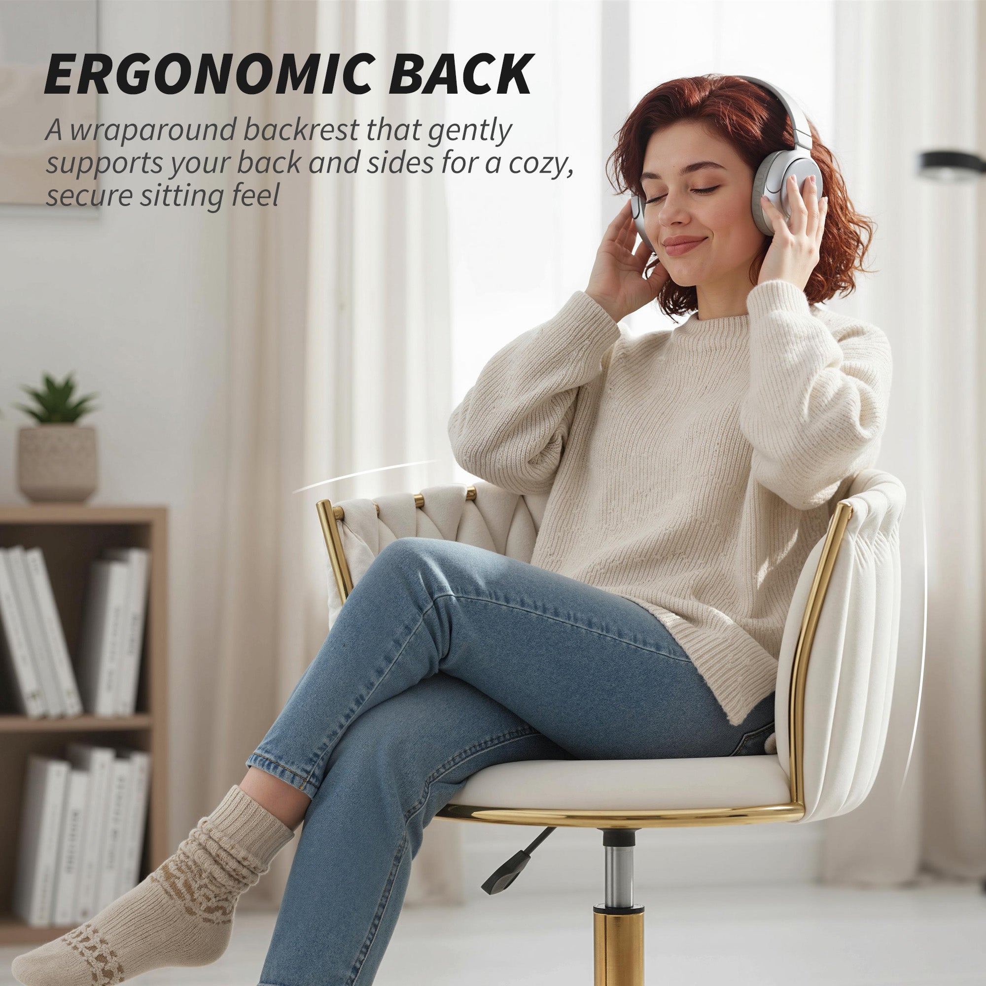 Velvet Office Vanity Chair - Woven Back Cream White-Office Products > Office Furniture > Office Chairs > Task Chairs-DECOROLALA