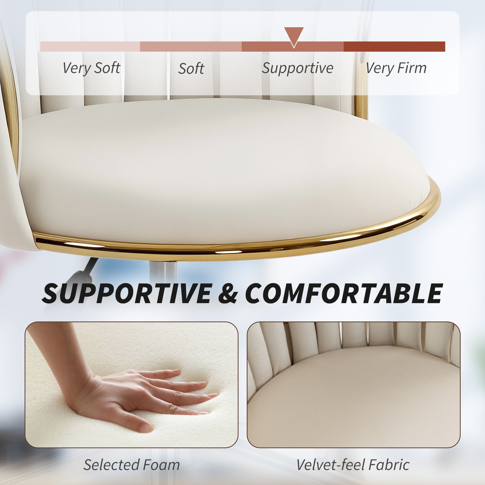 Velvet Office Vanity Chair - Woven Back Cream White-Office Products > Office Furniture > Office Chairs > Task Chairs-DECOROLALA
