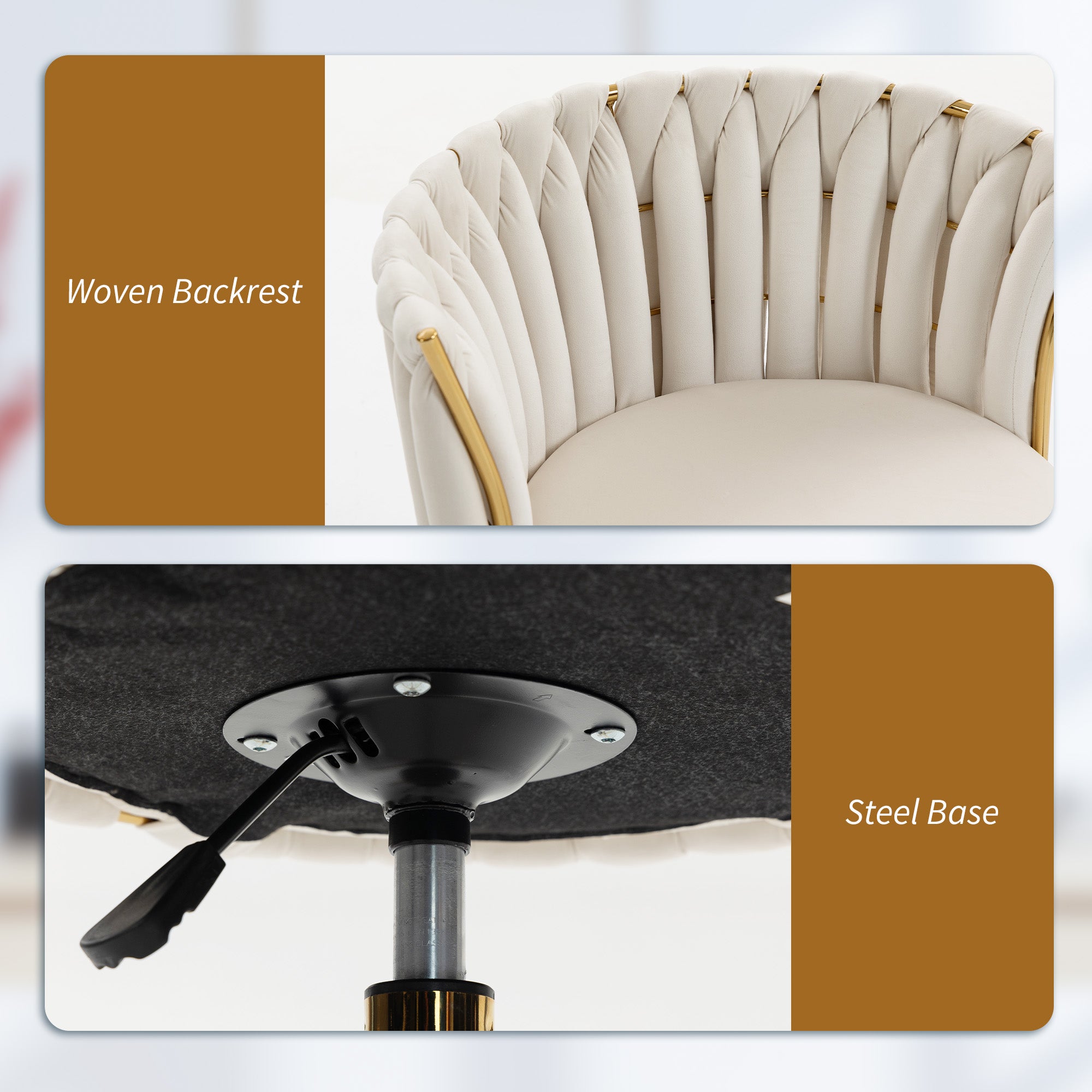Velvet Office Vanity Chair - Woven Back Cream White-Office Products > Office Furniture > Office Chairs > Task Chairs-DECOROLALA