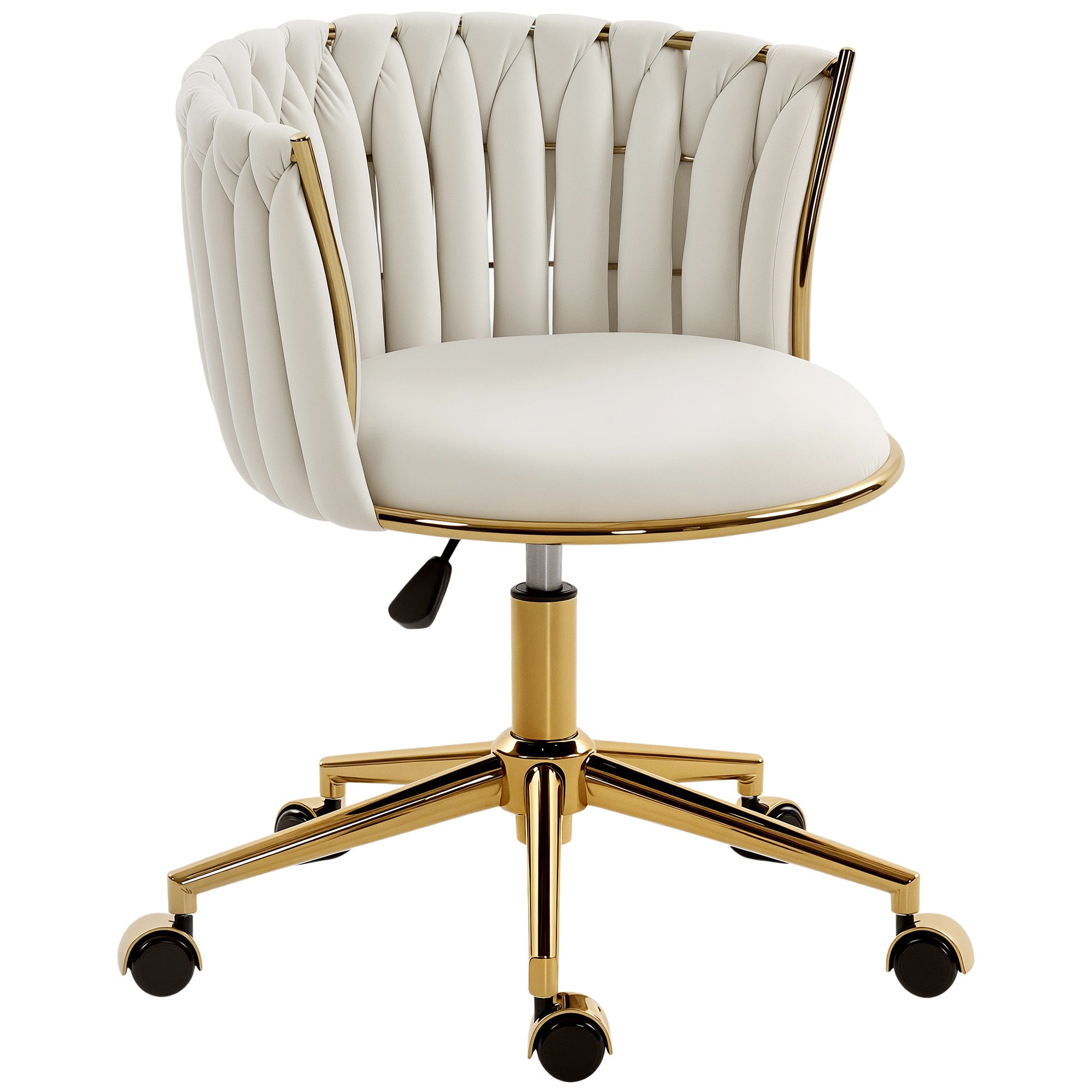 Velvet Office Vanity Chair - Woven Back Cream White-Office Products > Office Furniture > Office Chairs > Task Chairs-DECOROLALA