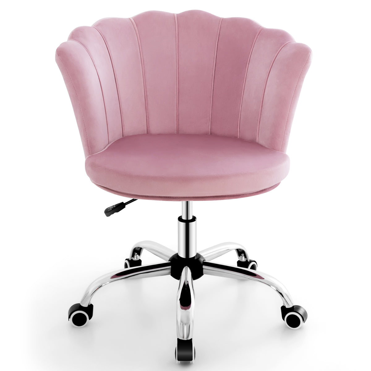 Velvet Petal Shell Office Chair with Wheels and Seashell Back-Pink-Office Leisure Chairs-DECOROLALA