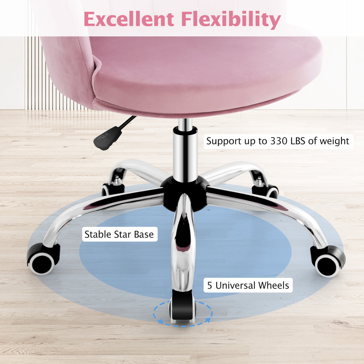 Velvet Petal Shell Office Chair with Wheels and Seashell Back-Pink-Office Leisure Chairs-DECOROLALA