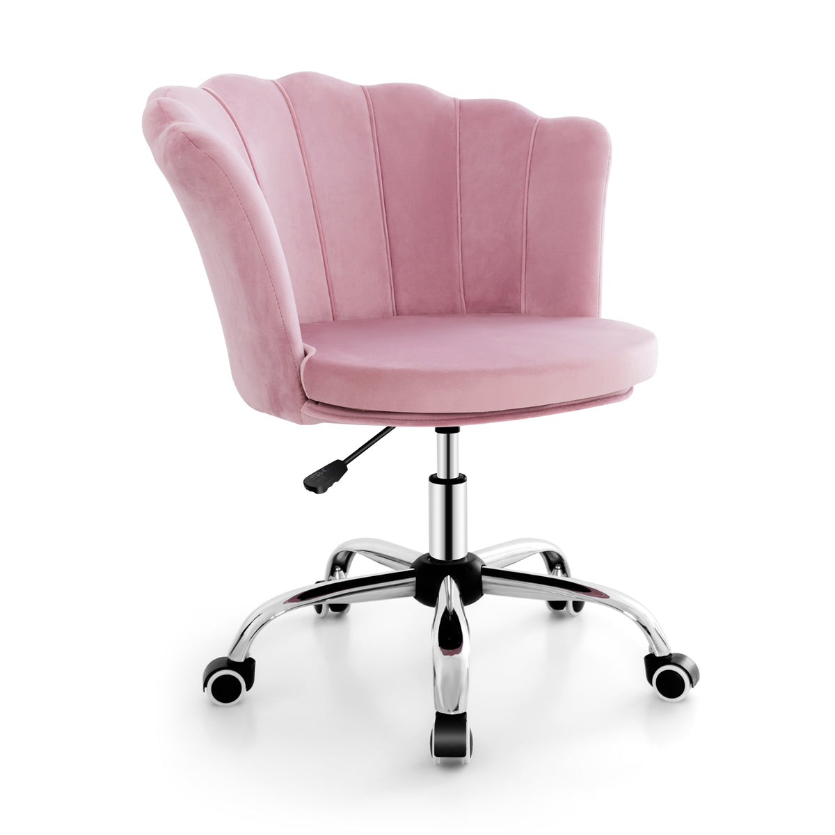 Velvet Petal Shell Office Chair with Wheels and Seashell Back-Pink-Office Leisure Chairs-DECOROLALA