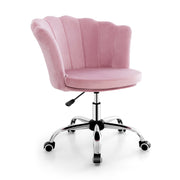 Velvet Petal Shell Office Chair with Wheels and Seashell Back-Pink-Office Leisure Chairs-DECOROLALA
