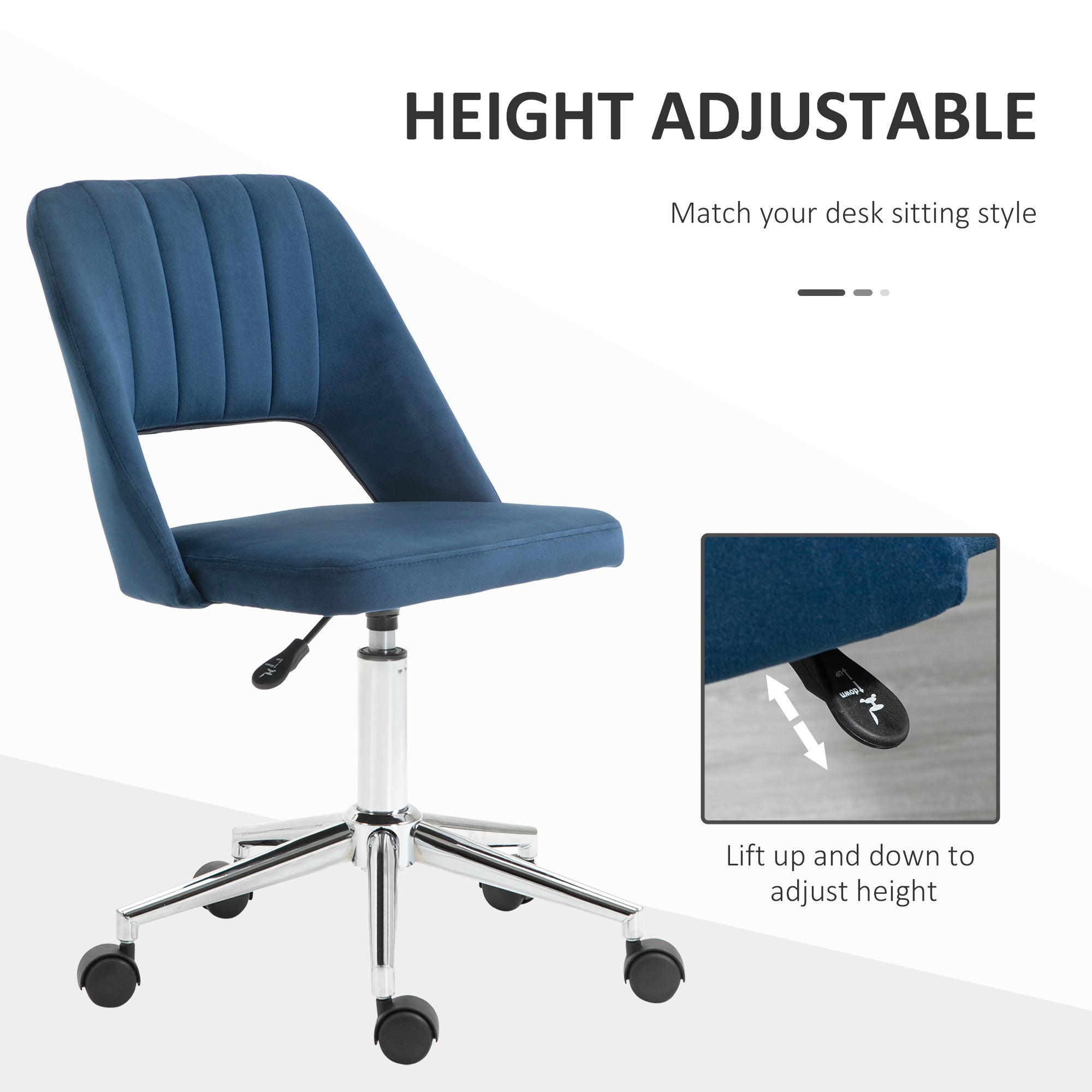Velvet Swivel Office Chair - Blue Scallop Shape Desk Chair-Office Products > Office Furniture > Office Chairs > Task Chairs-DECOROLALA