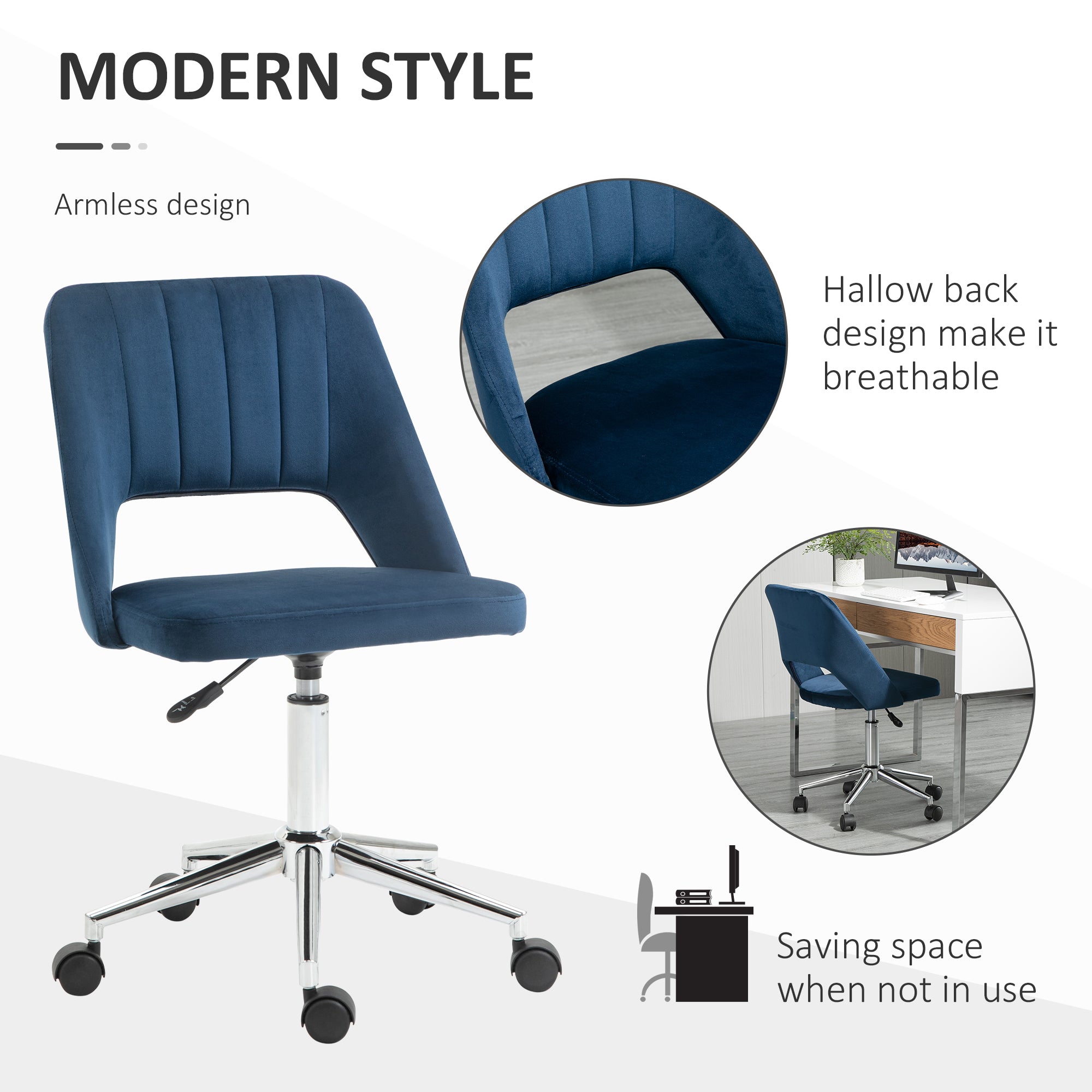 Velvet Swivel Office Chair - Blue Scallop Shape Desk Chair-Office Products > Office Furniture > Office Chairs > Task Chairs-DECOROLALA