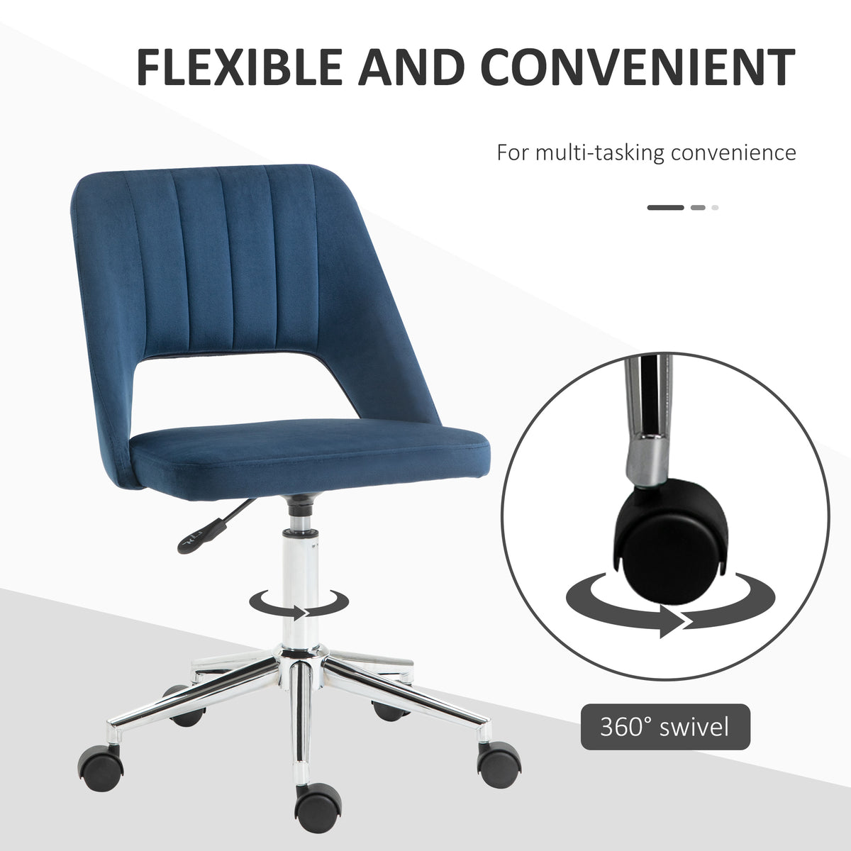 Velvet Swivel Office Chair - Blue Scallop Shape Desk Chair-Office Products > Office Furniture > Office Chairs > Task Chairs-DECOROLALA