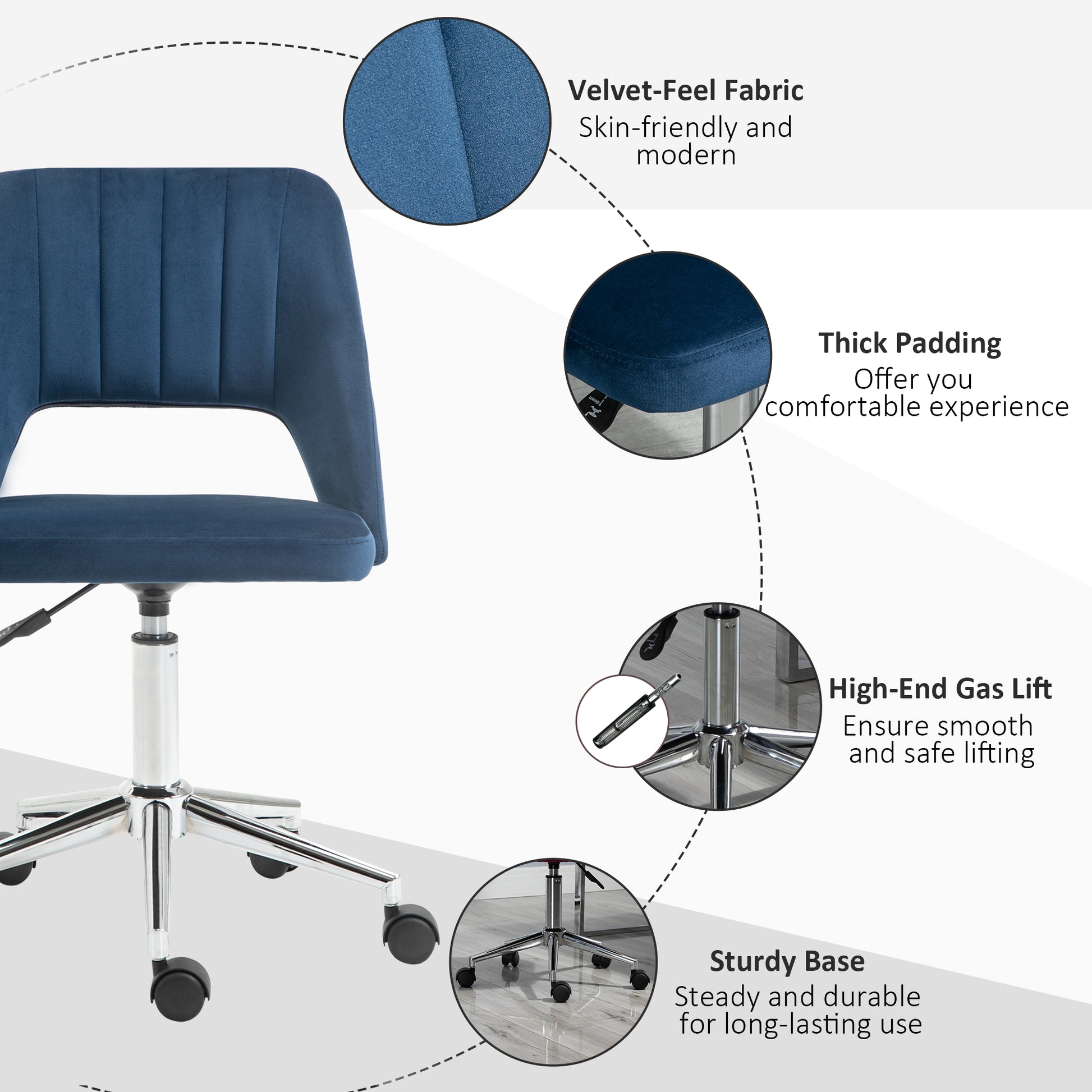 Velvet Swivel Office Chair - Blue Scallop Shape Desk Chair-Office Products > Office Furniture > Office Chairs > Task Chairs-DECOROLALA
