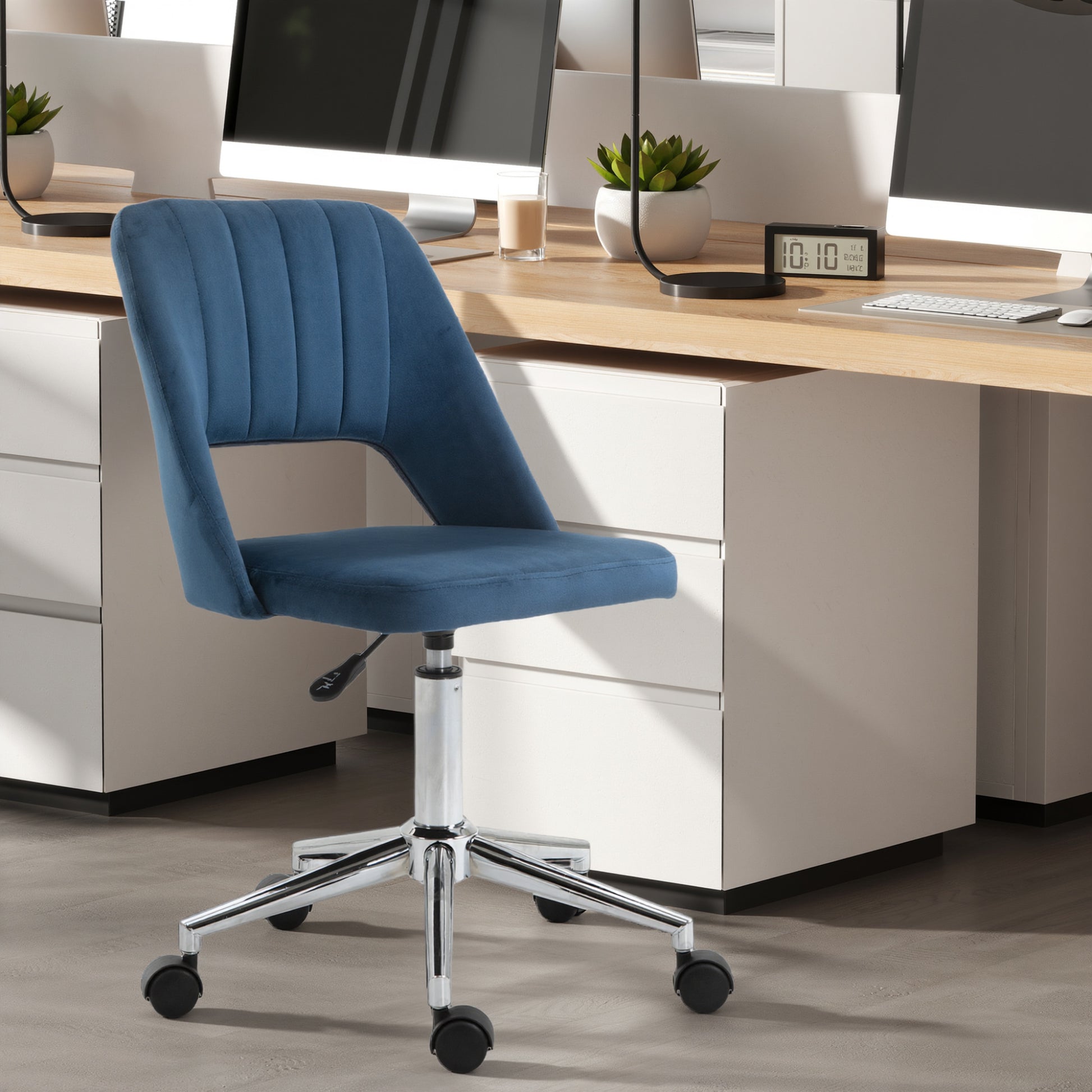 Velvet Swivel Office Chair - Blue Scallop Shape Desk Chair-Office Products > Office Furniture > Office Chairs > Task Chairs-DECOROLALA