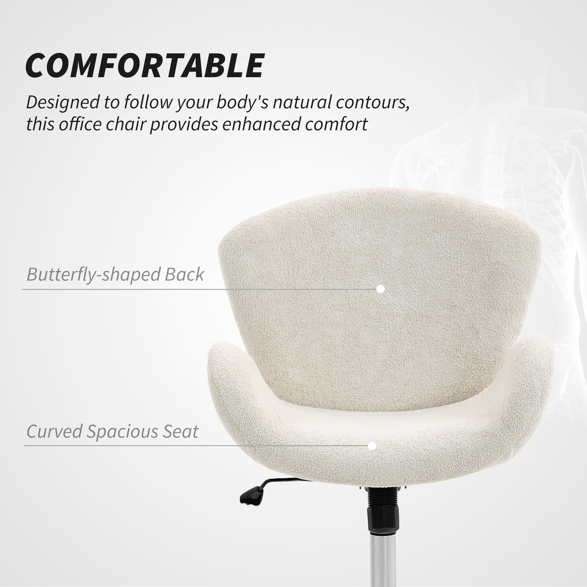 Velvet Swivel Office Chair - Cream White Butterfly Back-Office Products > Office Furniture > Office Chairs > Task Chairs-DECOROLALA