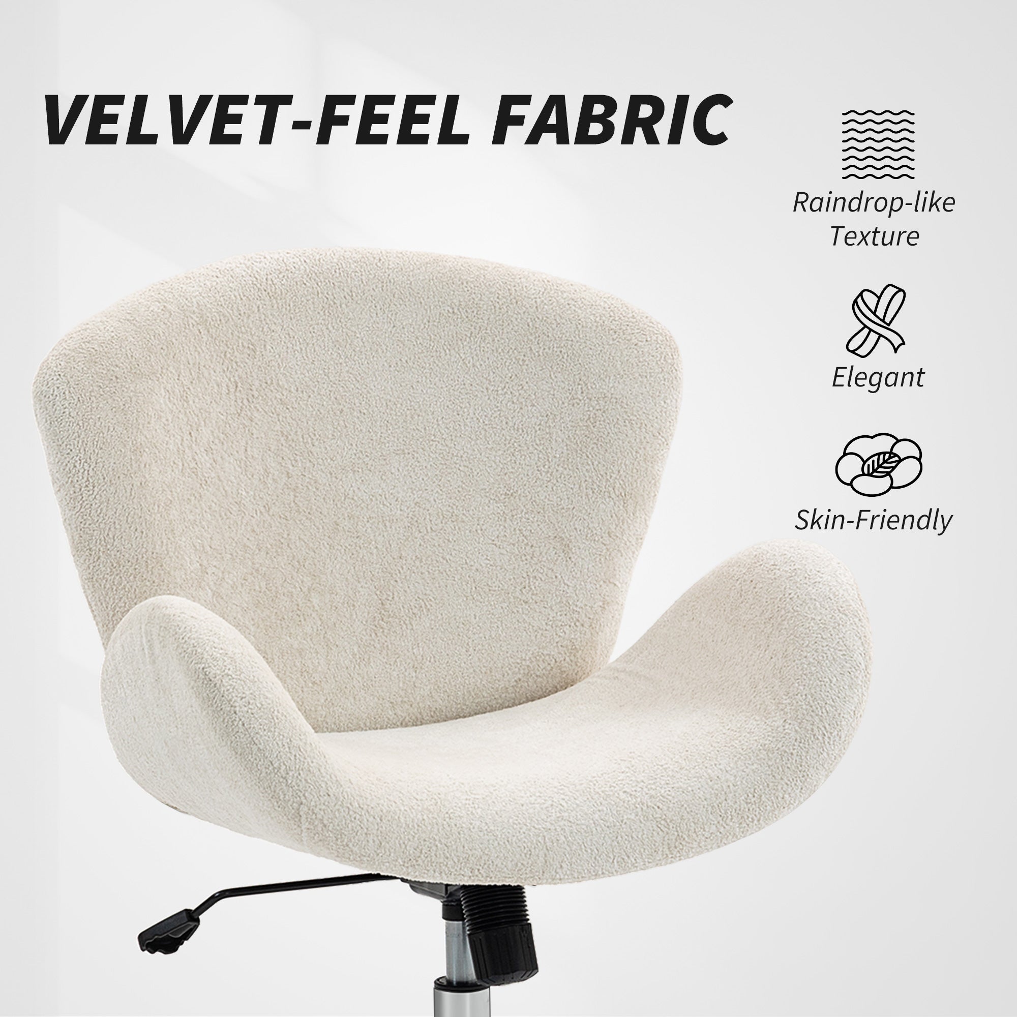 Velvet Swivel Office Chair - Cream White Butterfly Back-Office Products > Office Furniture > Office Chairs > Task Chairs-DECOROLALA