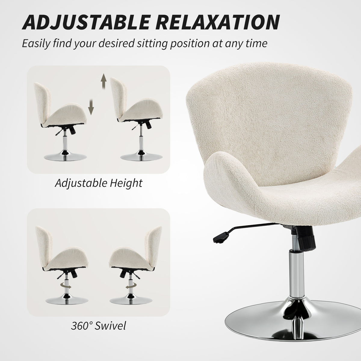 Velvet Swivel Office Chair - Cream White Butterfly Back-Office Products > Office Furniture > Office Chairs > Task Chairs-DECOROLALA
