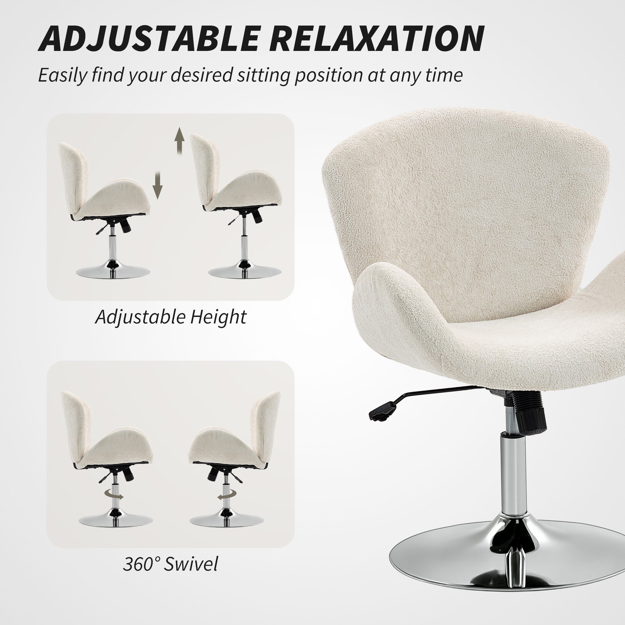 Velvet Swivel Office Chair - Cream White Butterfly Back-Office Products > Office Furniture > Office Chairs > Task Chairs-DECOROLALA