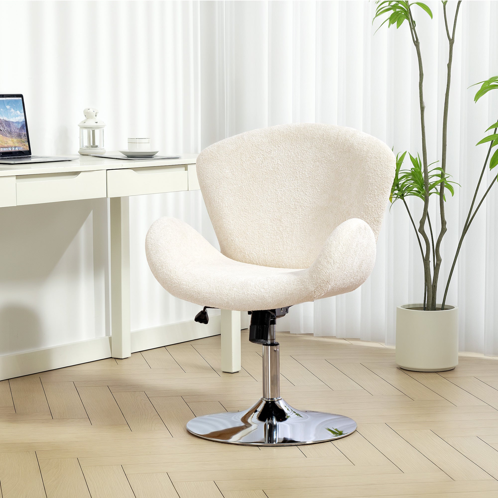 Velvet Swivel Office Chair - Cream White Butterfly Back-Office Products > Office Furniture > Office Chairs > Task Chairs-DECOROLALA