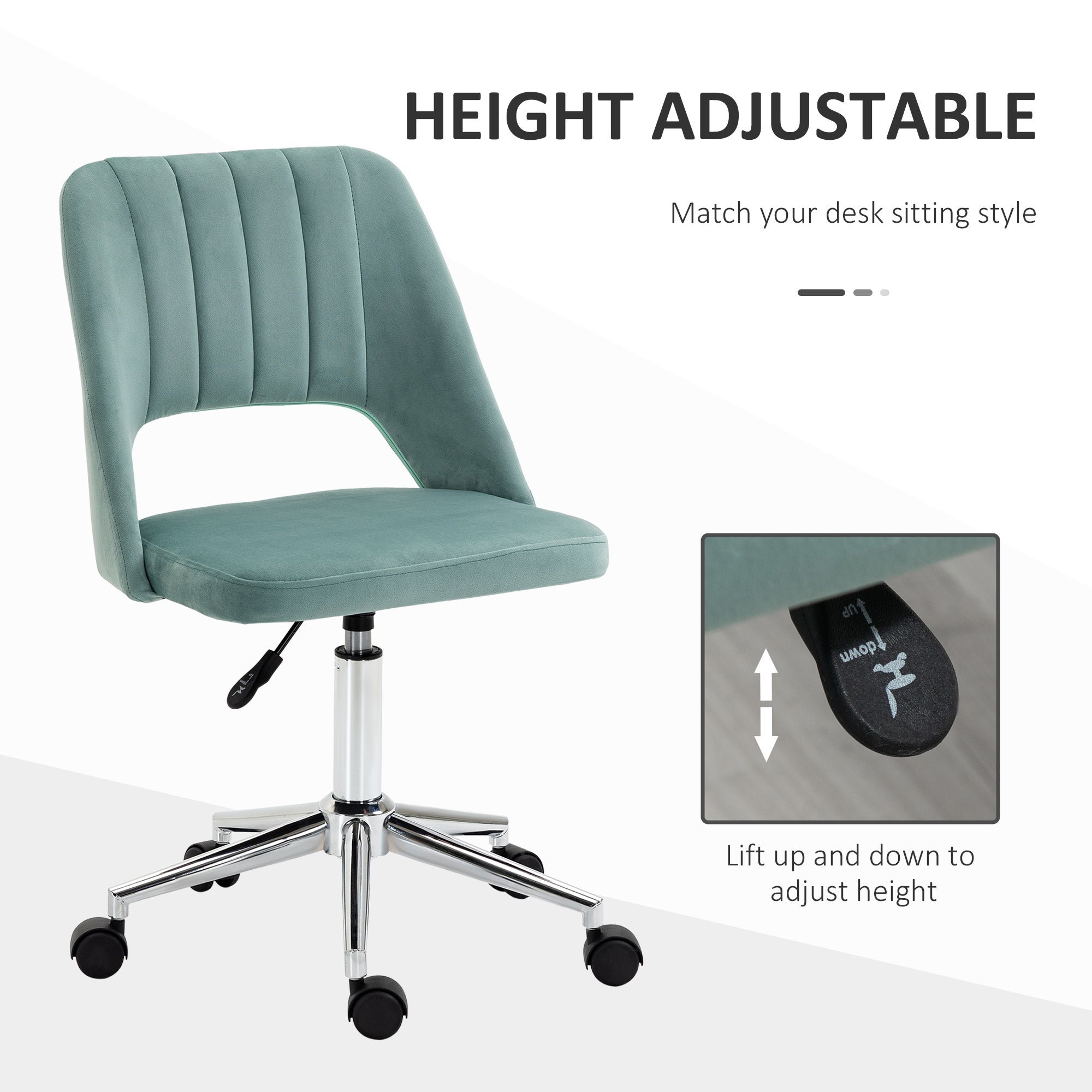 Velvet Swivel Office Chair - Green Scallop Back-Office Products > Office Furniture > Office Chairs > Task Chairs-DECOROLALA