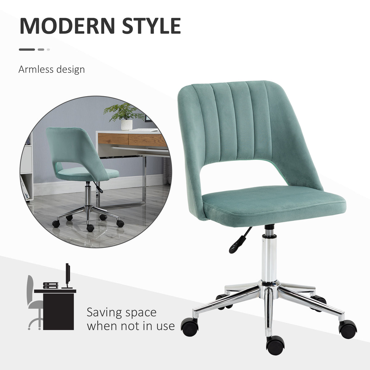 Velvet Swivel Office Chair - Green Scallop Back-Office Products > Office Furniture > Office Chairs > Task Chairs-DECOROLALA