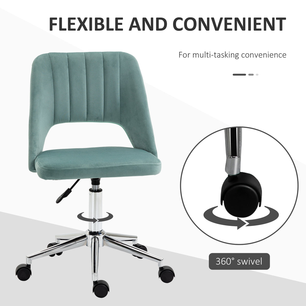 Velvet Swivel Office Chair - Green Scallop Back-Office Products > Office Furniture > Office Chairs > Task Chairs-DECOROLALA