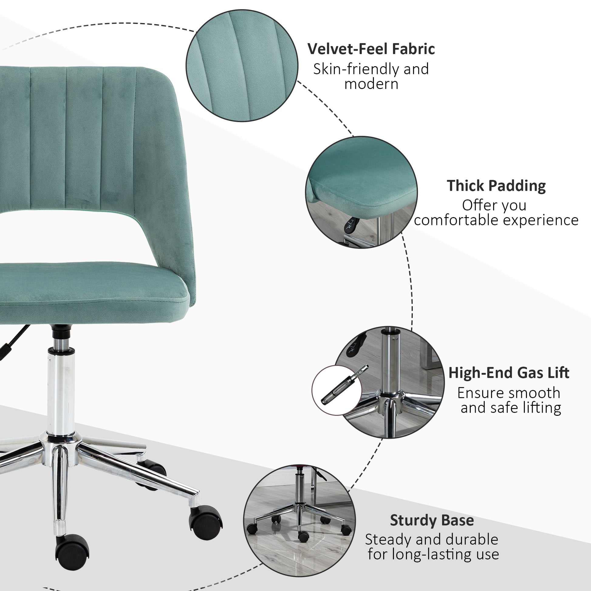 Velvet Swivel Office Chair - Green Scallop Back-Office Products > Office Furniture > Office Chairs > Task Chairs-DECOROLALA