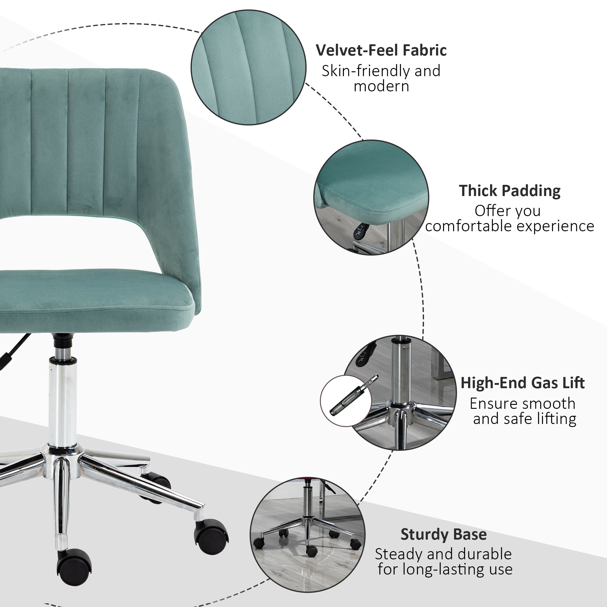 Velvet Swivel Office Chair - Green Scallop Back-Office Products > Office Furniture > Office Chairs > Task Chairs-DECOROLALA