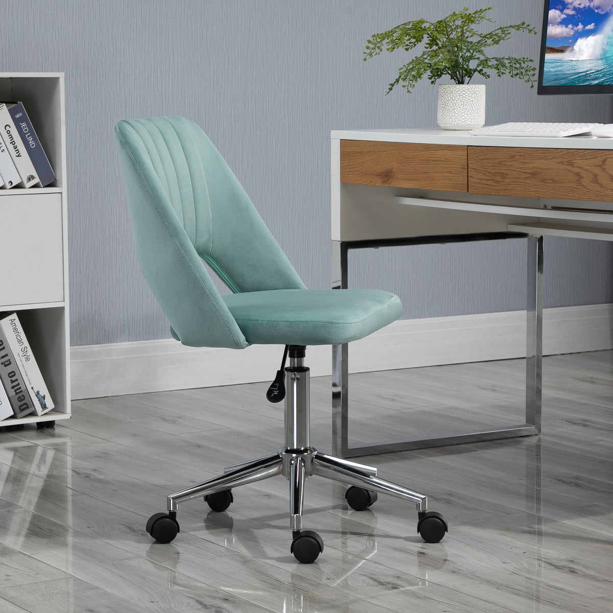 Velvet Swivel Office Chair - Green Scallop Back-Office Products > Office Furniture > Office Chairs > Task Chairs-DECOROLALA
