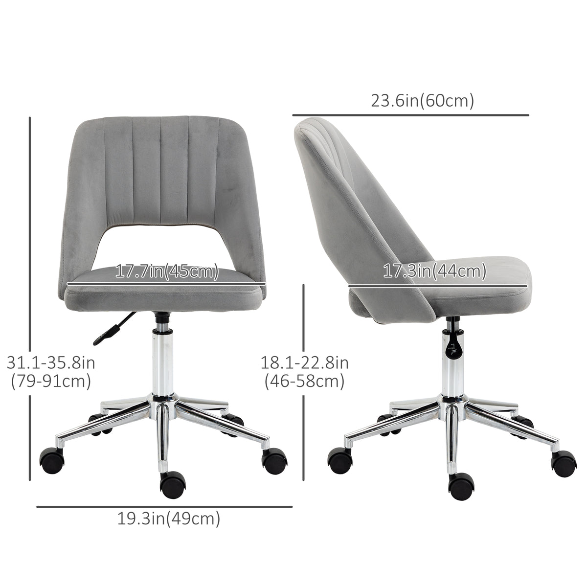 Velvet Swivel Office Chair - Grey Scallop Shape Desk Chair-Office Products > Office Furniture > Office Chairs > Task Chairs-DECOROLALA