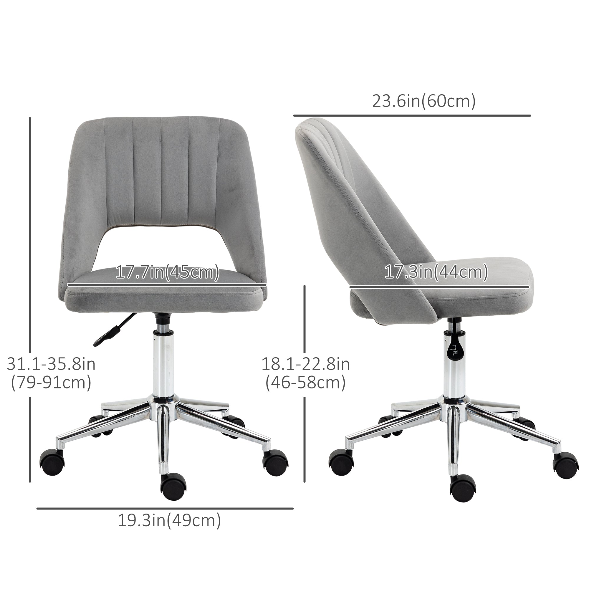 Velvet Swivel Office Chair - Grey Scallop Shape Desk Chair-Office Products > Office Furniture > Office Chairs > Task Chairs-DECOROLALA