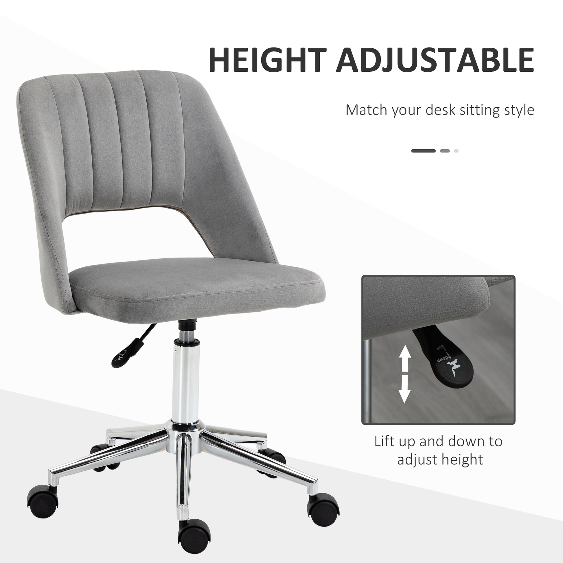 Velvet Swivel Office Chair - Grey Scallop Shape Desk Chair-Office Products > Office Furniture > Office Chairs > Task Chairs-DECOROLALA