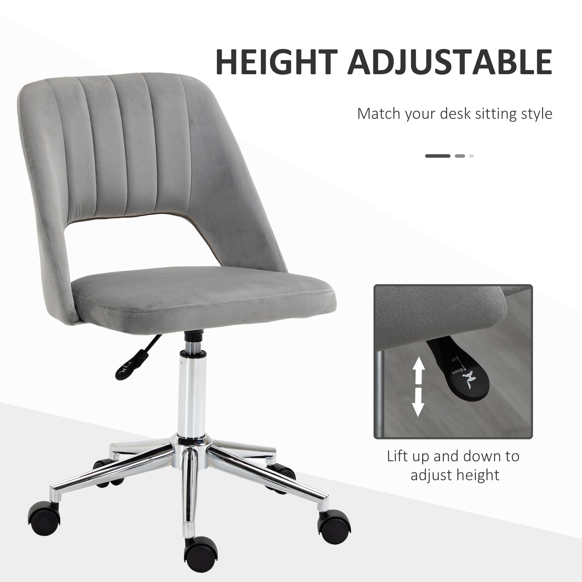 Velvet Swivel Office Chair - Grey Scallop Shape Desk Chair-Office Products > Office Furniture > Office Chairs > Task Chairs-DECOROLALA