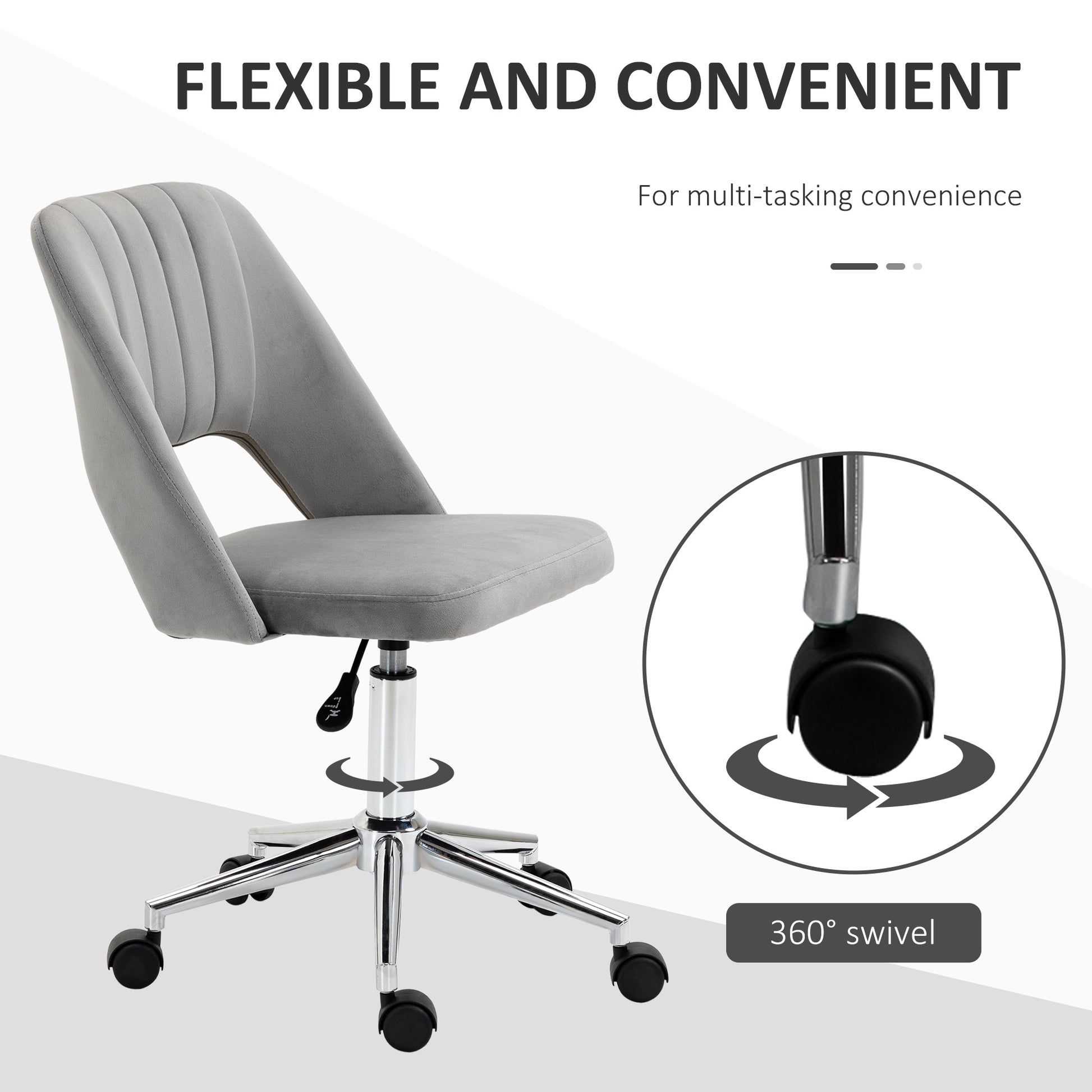 Velvet Swivel Office Chair - Grey Scallop Shape Desk Chair-Office Products > Office Furniture > Office Chairs > Task Chairs-DECOROLALA