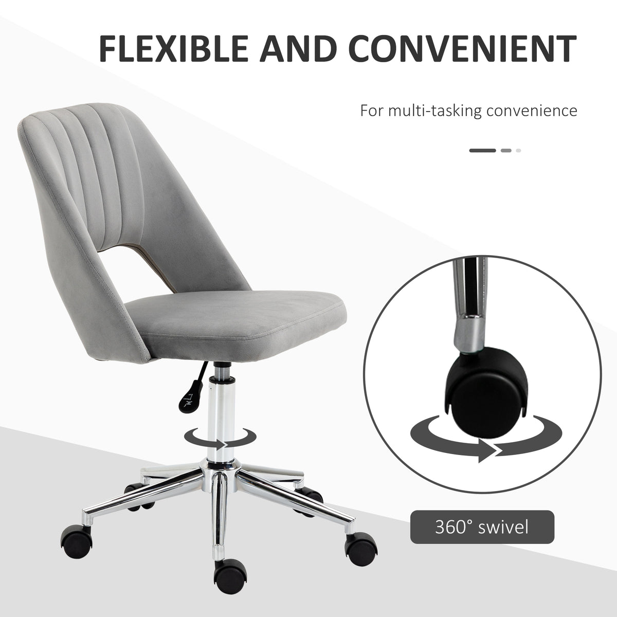 Velvet Swivel Office Chair - Grey Scallop Shape Desk Chair-Office Products > Office Furniture > Office Chairs > Task Chairs-DECOROLALA