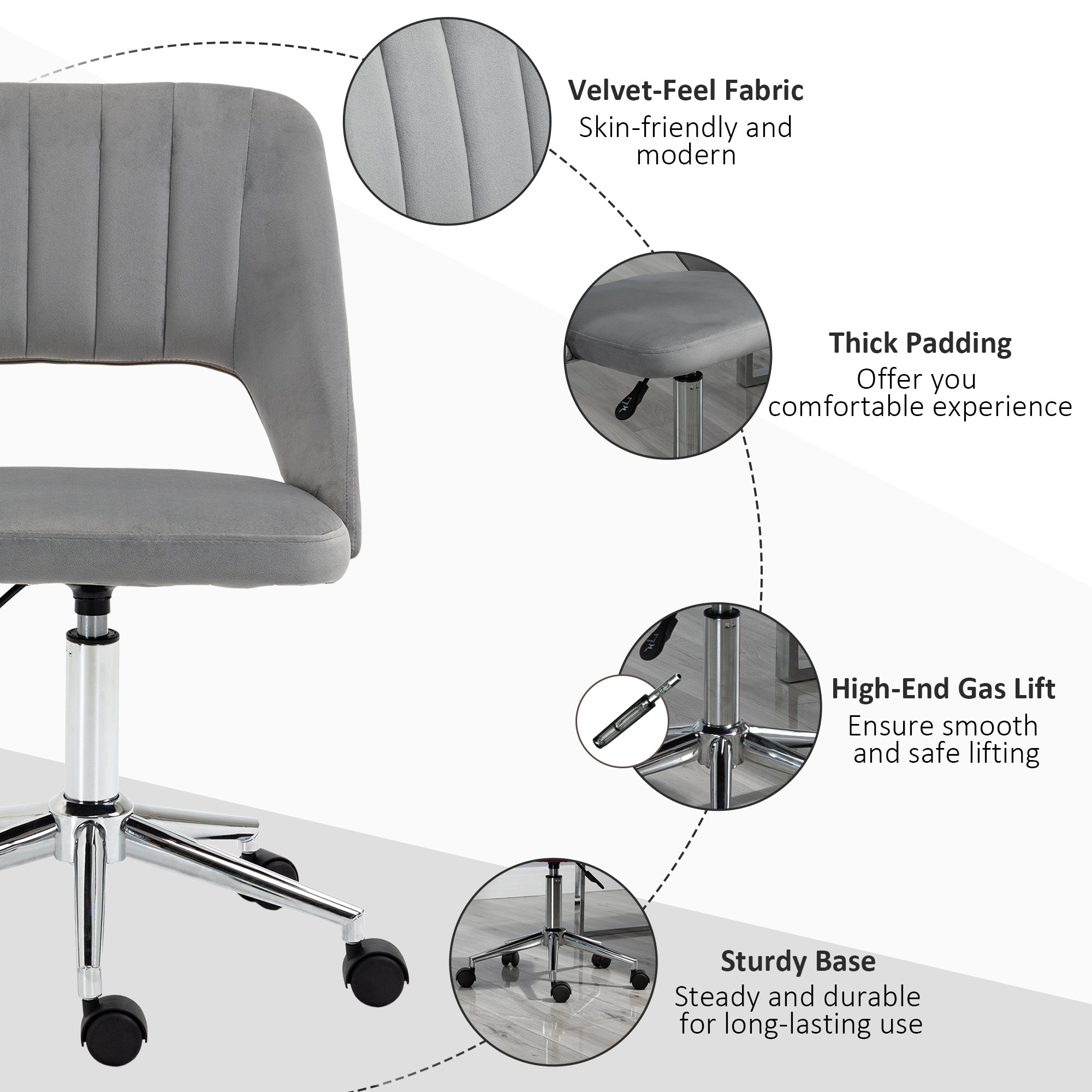 Velvet Swivel Office Chair - Grey Scallop Shape Desk Chair-Office Products > Office Furniture > Office Chairs > Task Chairs-DECOROLALA