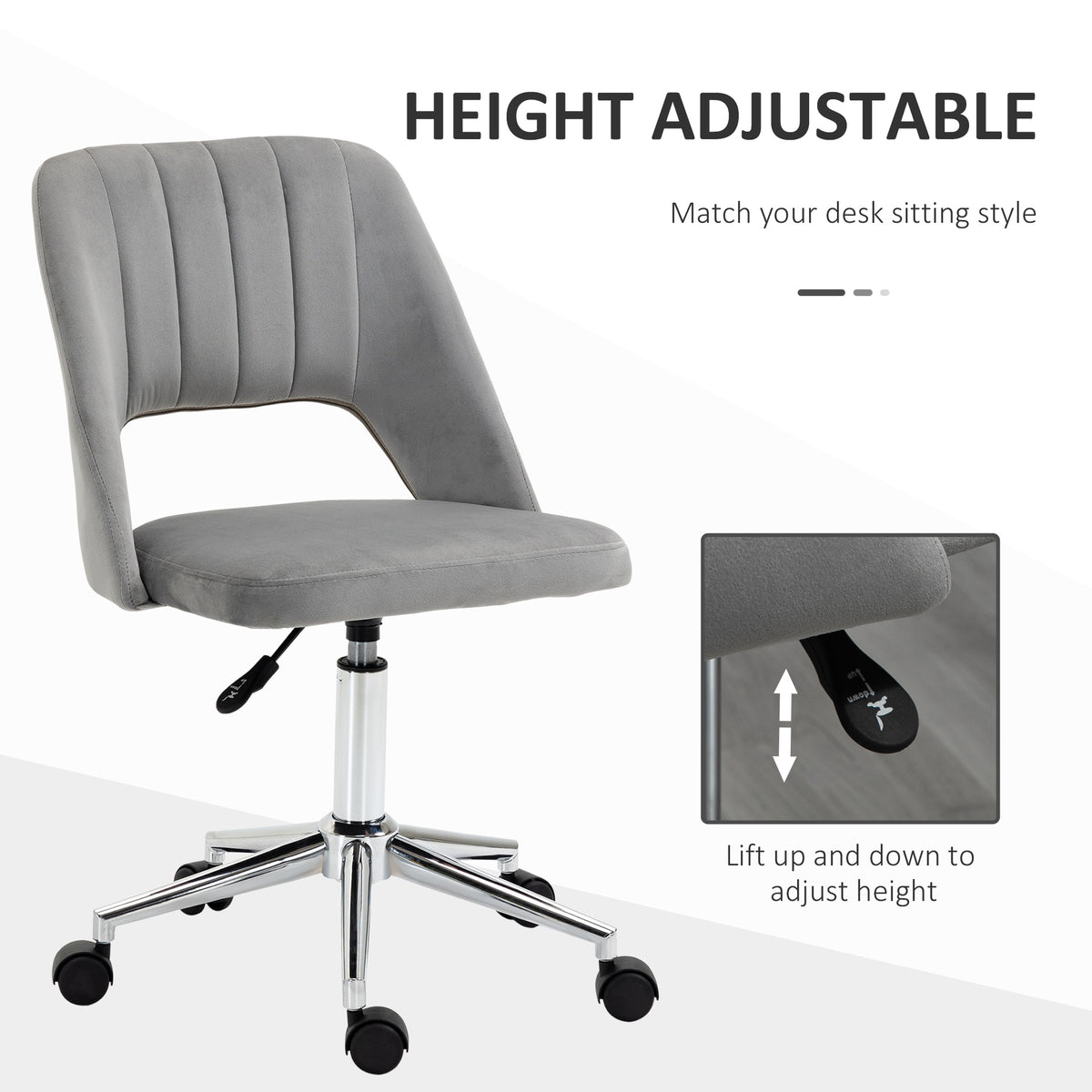 Velvet Swivel Office Chair - Grey Scallop Shape Desk Chair-Task Chairs-DECOROLALA