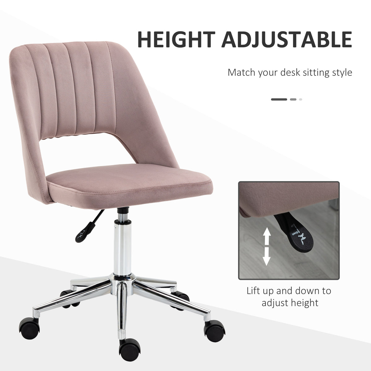 Velvet Swivel Office Chair - Pink Scallop Desk Chair-Office Products > Office Furniture > Office Chairs-DECOROLALA