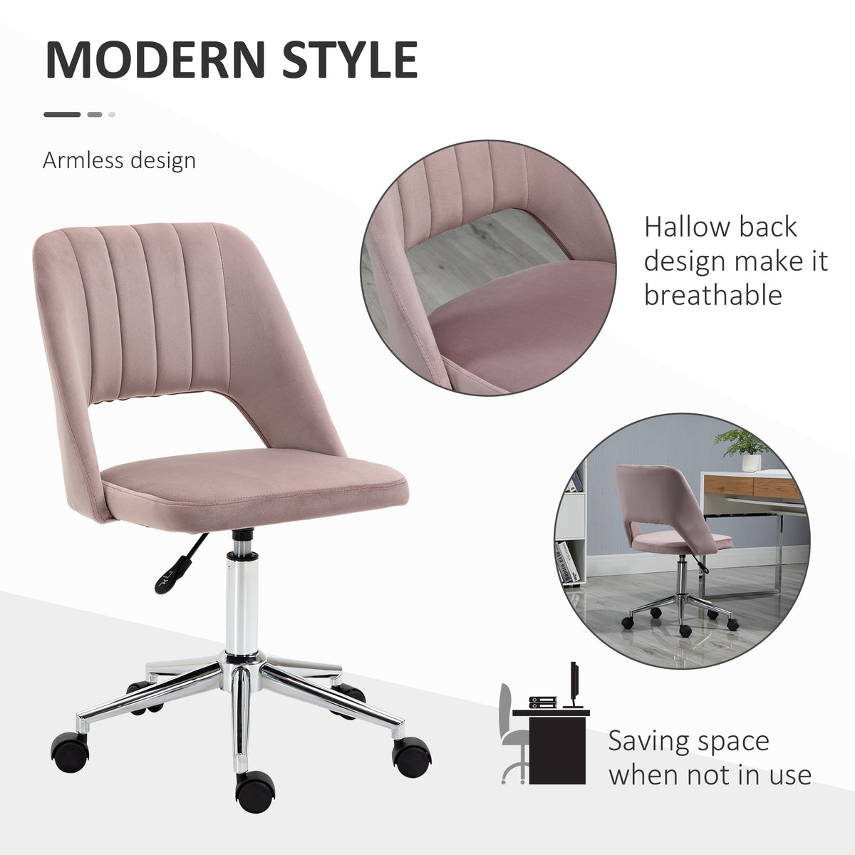 Velvet Swivel Office Chair - Pink Scallop Desk Chair-Office Products > Office Furniture > Office Chairs-DECOROLALA