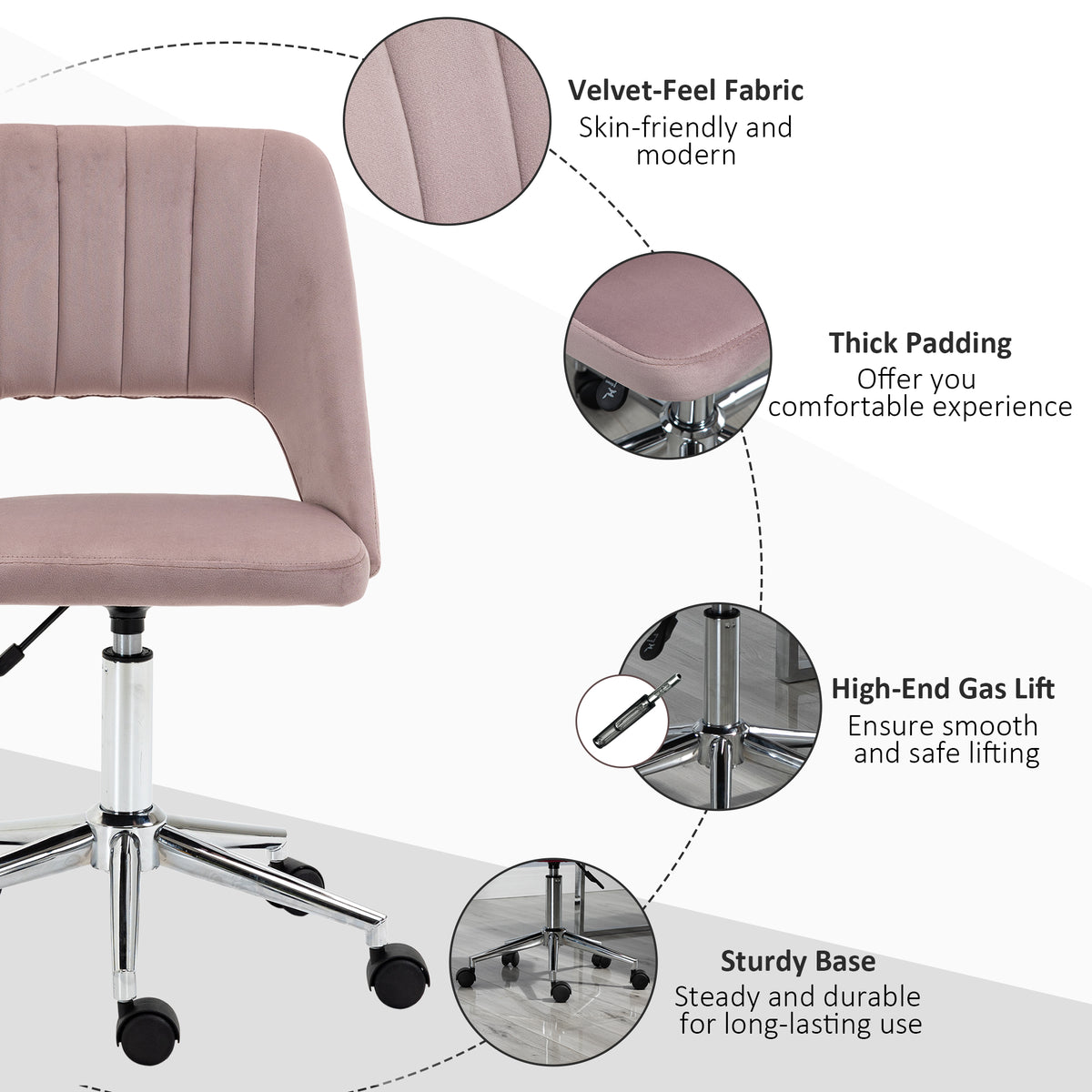 Velvet Swivel Office Chair - Pink Scallop Desk Chair-Office Products > Office Furniture > Office Chairs-DECOROLALA