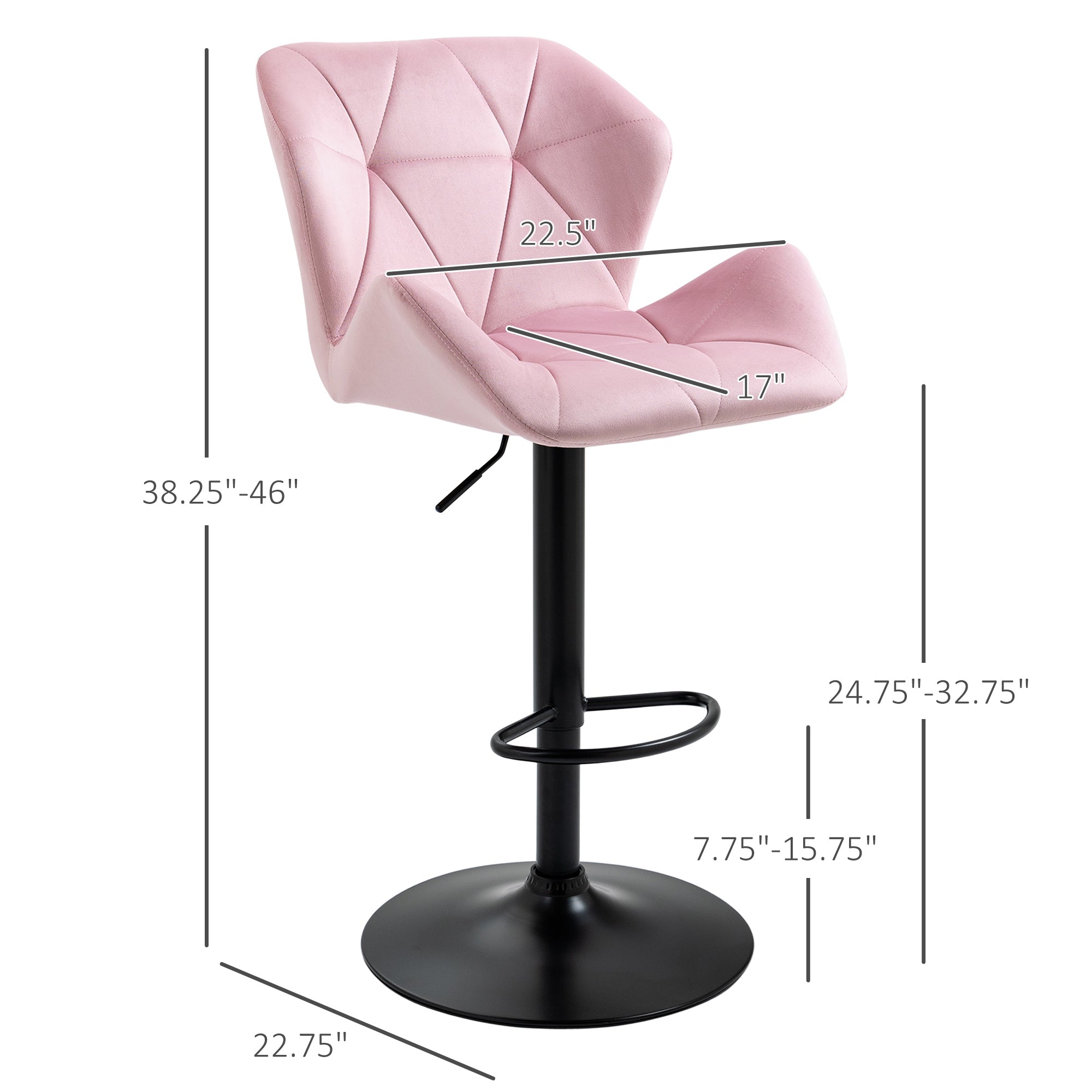 Velvet-Touch Bar Stool Set 2 - Pink Fabric Adjustable Height Swivel Stools-DECOROLALA