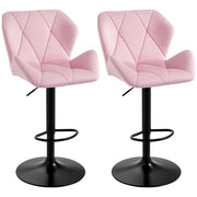 Velvet-Touch Bar Stool Set 2 - Pink Fabric Adjustable Height Swivel Stools-DECOROLALA