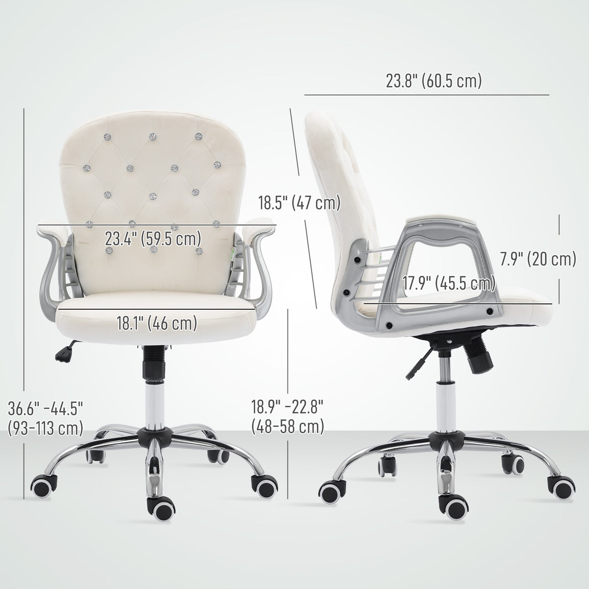 Velvet Tufted Office Chair - Cream White Adjustable Height-Office Products > Office Furniture > Office Chairs > Task Chairs-DECOROLALA